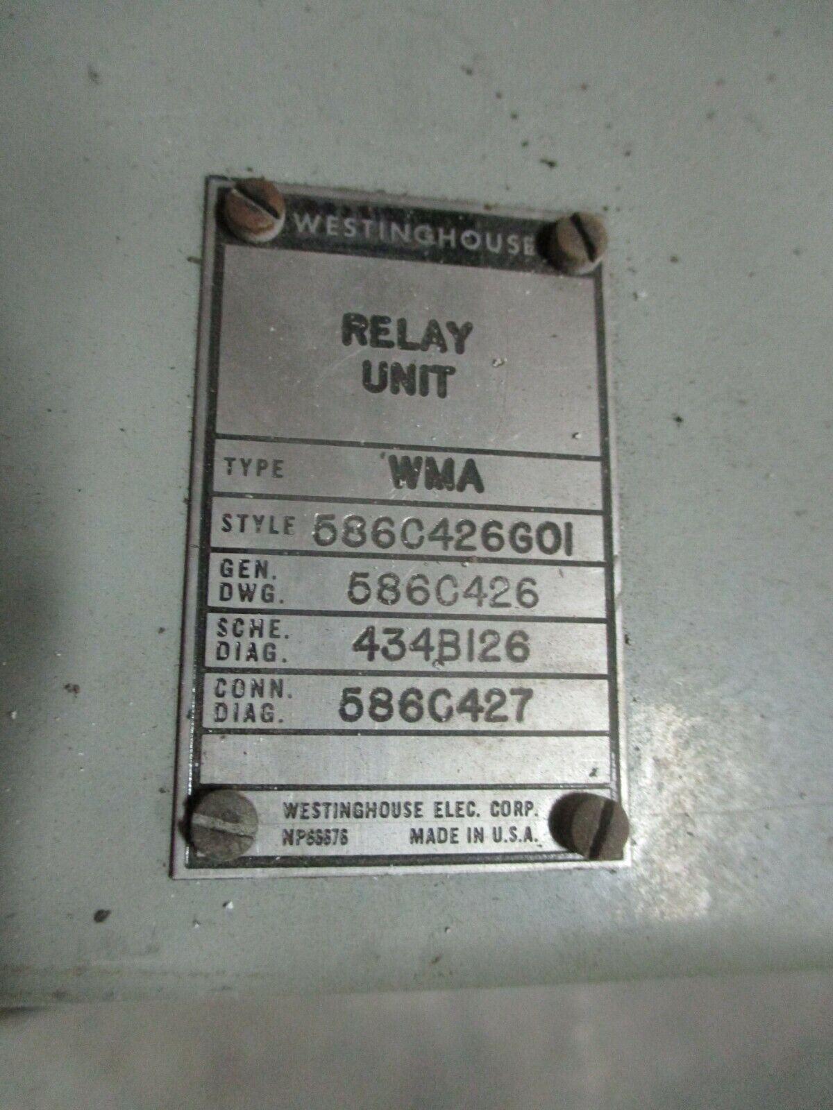 Westinghouse Type WMA Relay Unit 586C426G01 Used