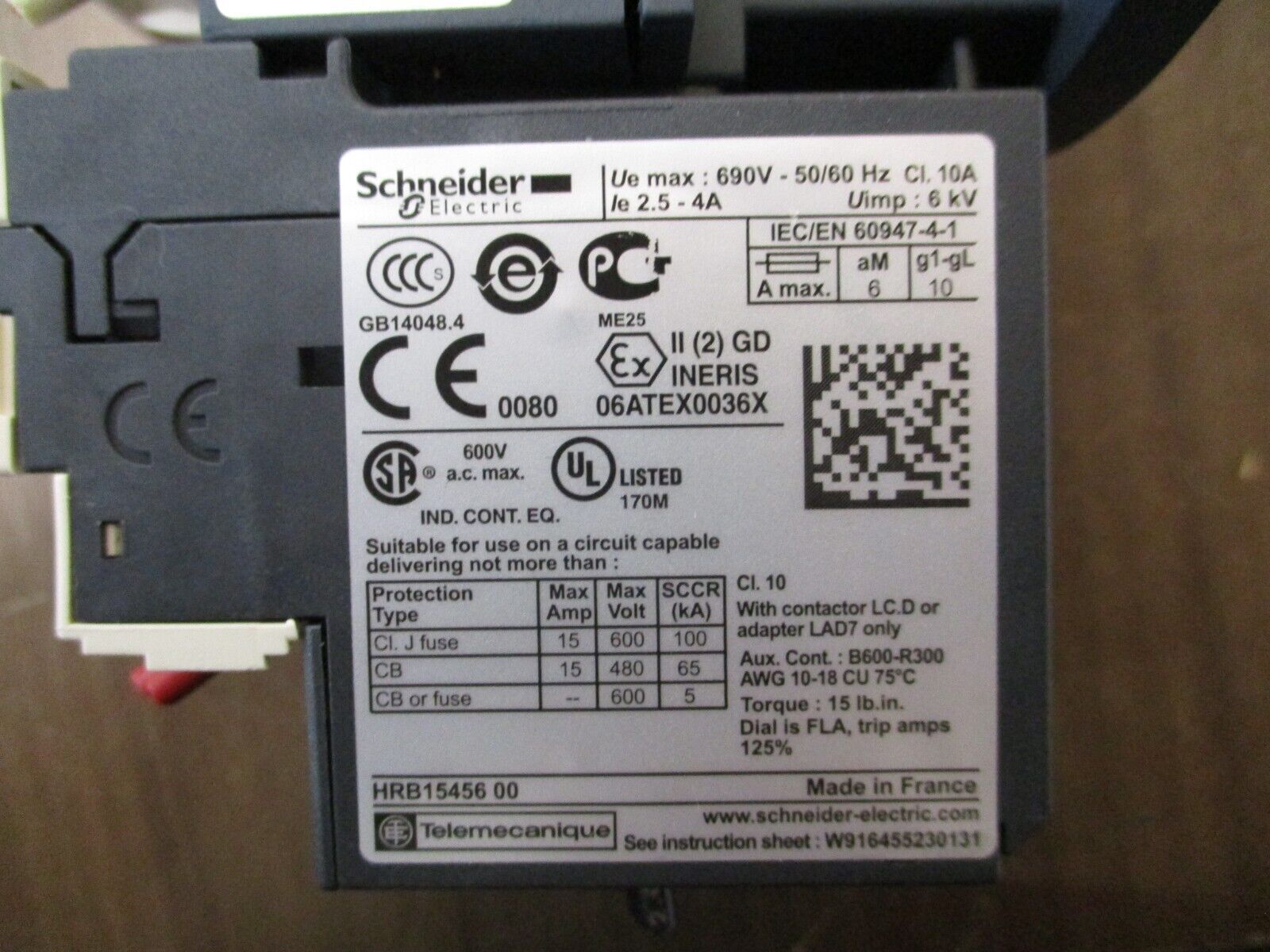 Schneider Electric Starter LC1 D12 / LRD 08 120V Coil 25A 600V Trip:2.5-4A Used