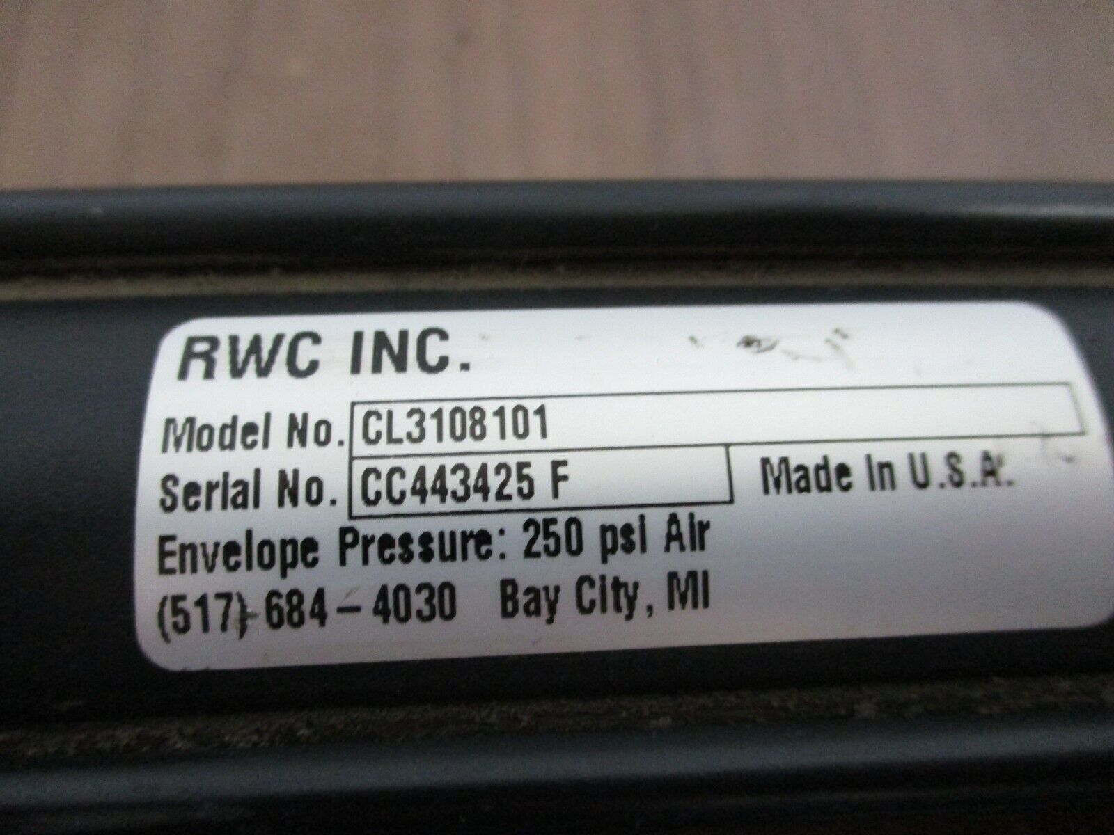 RWC Air Cylinder CL3108101 250 PSI Used