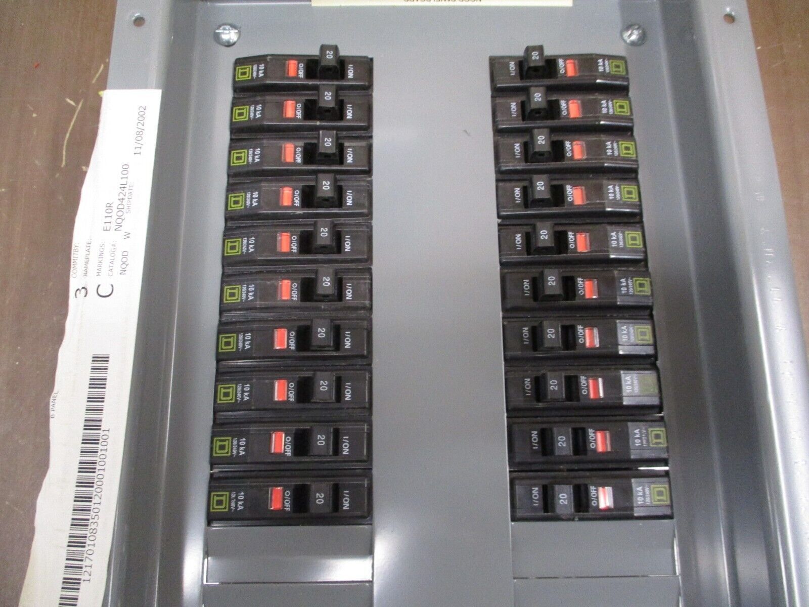 Square D Main Lug Panelboard Interior NQOD424L100 100A 208Y/120V 3Ph 4W 24-Space