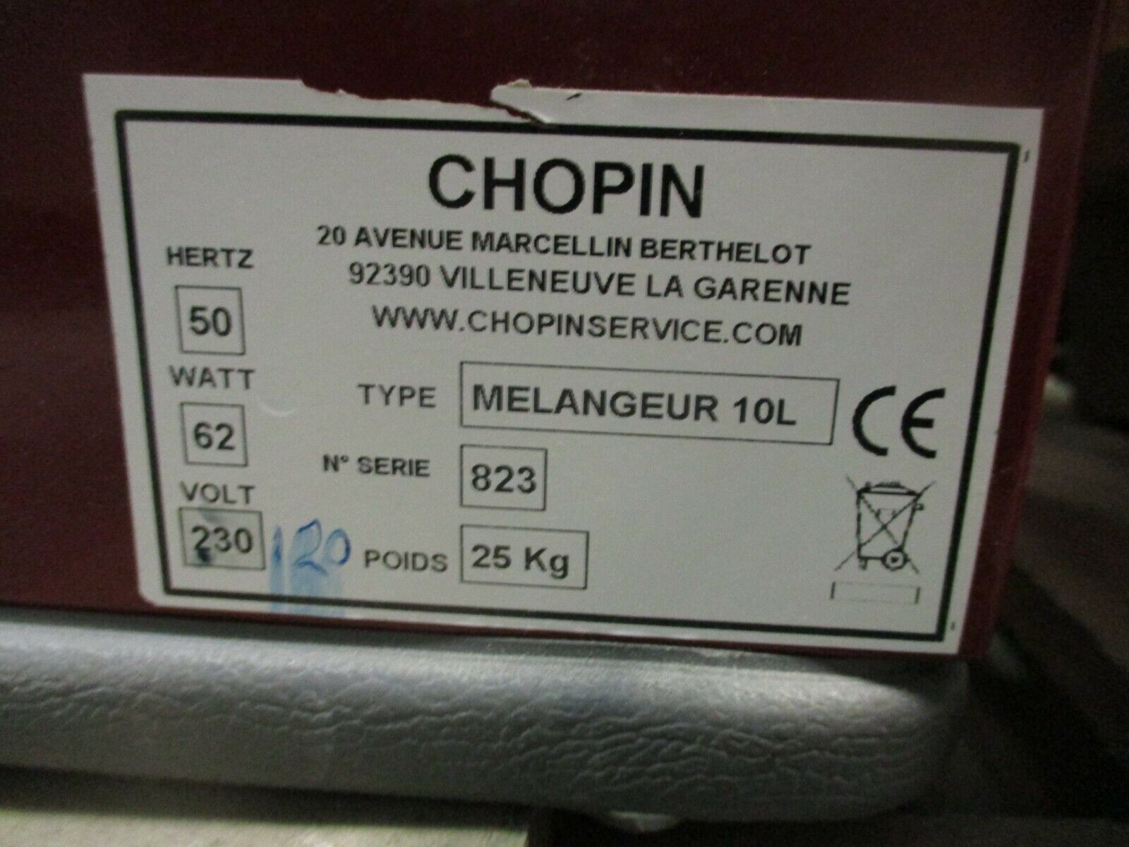 Chopin Mixer MR10L 50Hz 62W 230V 25KG Used