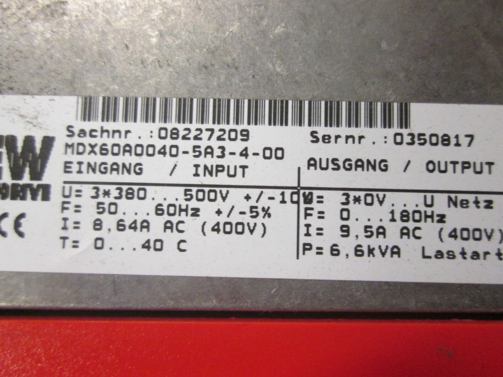 Sew-Eurodrive Movidrive MCV41A0040-5A3-4-00 Approx. 5HP Used