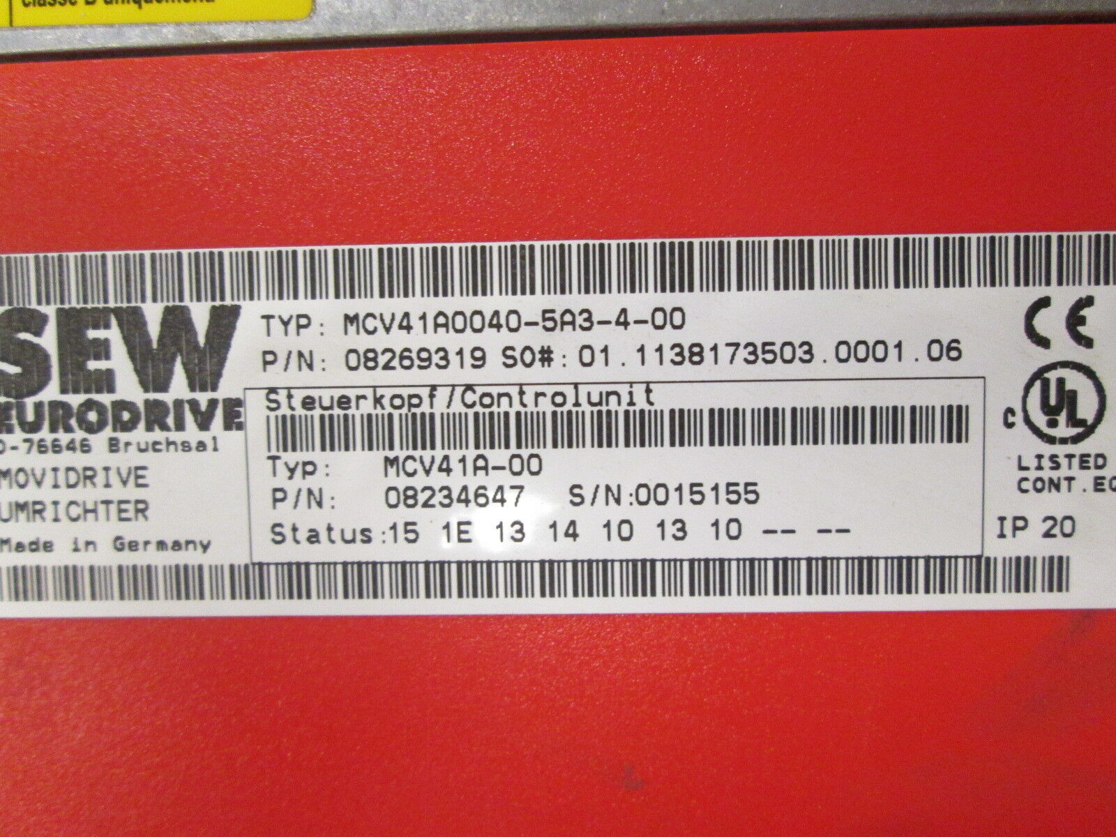 Sew-Eurodrive Movidrive MCV41A0040-5A3-4-00 Approx. 5HP Used