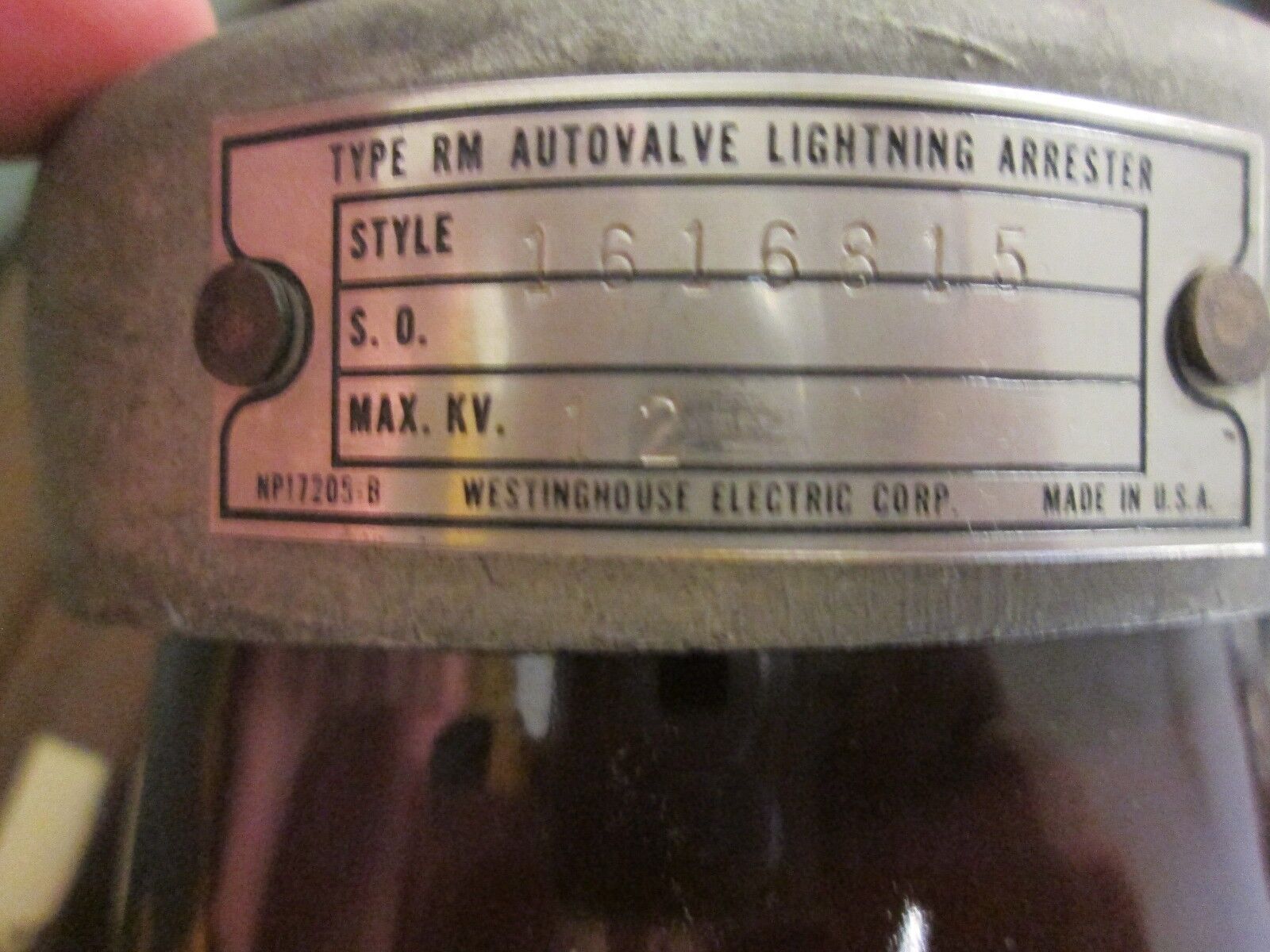 Westinghouse Lightning Arrester 1616815 12 Max KV Used