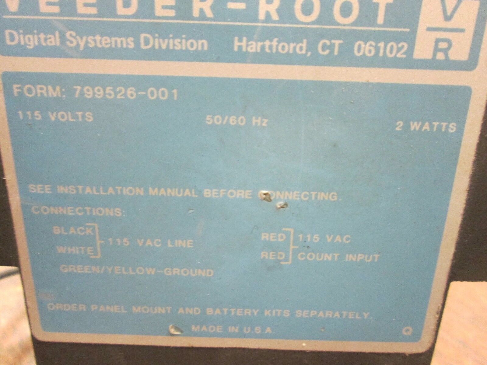 Veeder-Root Electronic Digital Totalizer 799526-001 115V 50/60Hz 6-Digit Used