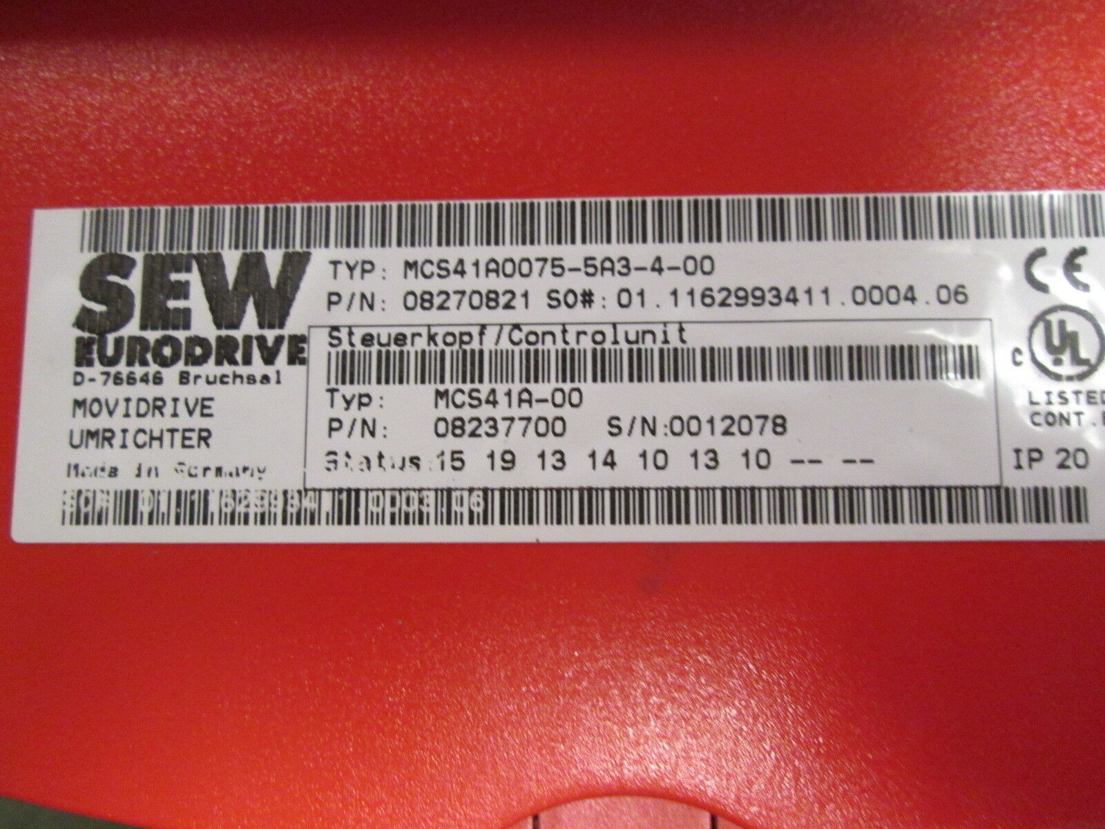 SEW-Eurodrive Movidrive MCS41A0075-5A3-4-00 Approx. 10HP *No Keypad* Used