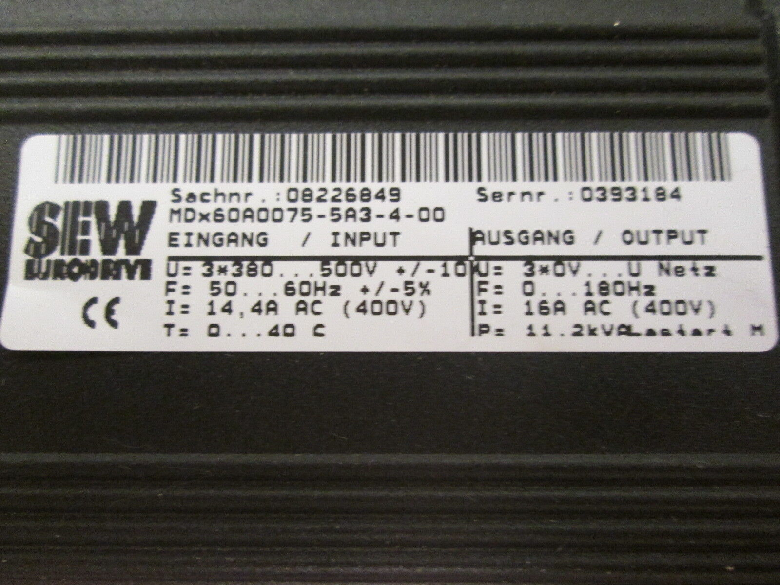 SEW-Eurodrive Movidrive MCS41A0075-5A3-4-00 Approx. 10HP *No Keypad* Used