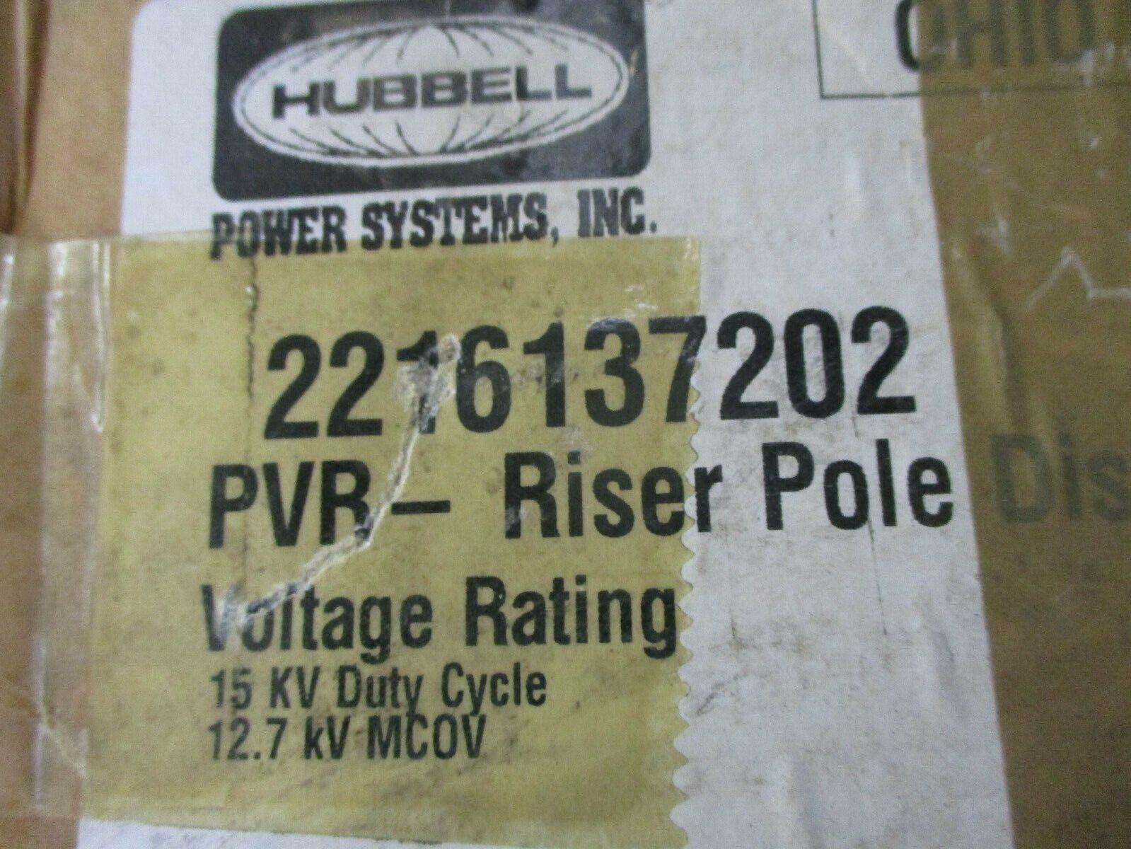 Hubbell PVR Riser Pole Dist. Arrester 2216137202 15kV Duty Cycle 12.7kV MCOV