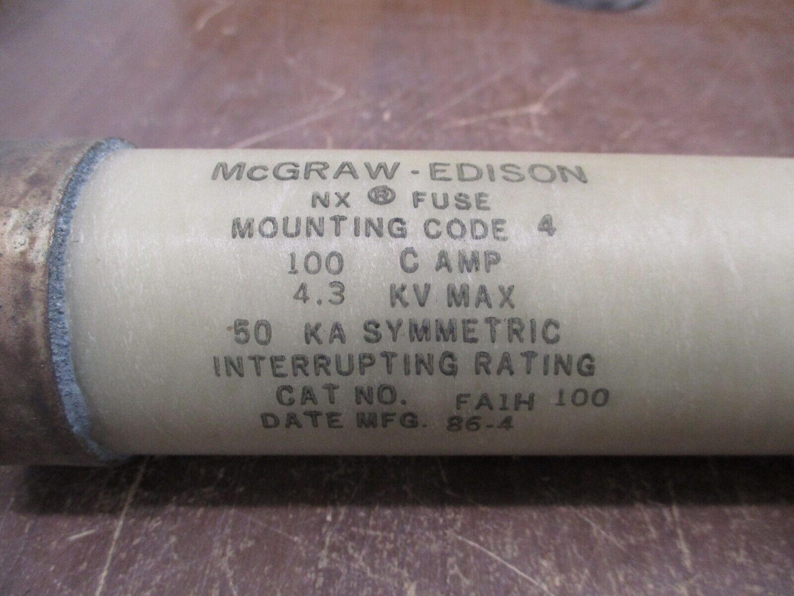 McGraw-Edison NX Fuse FA1H 100 100A 4.3kV Used