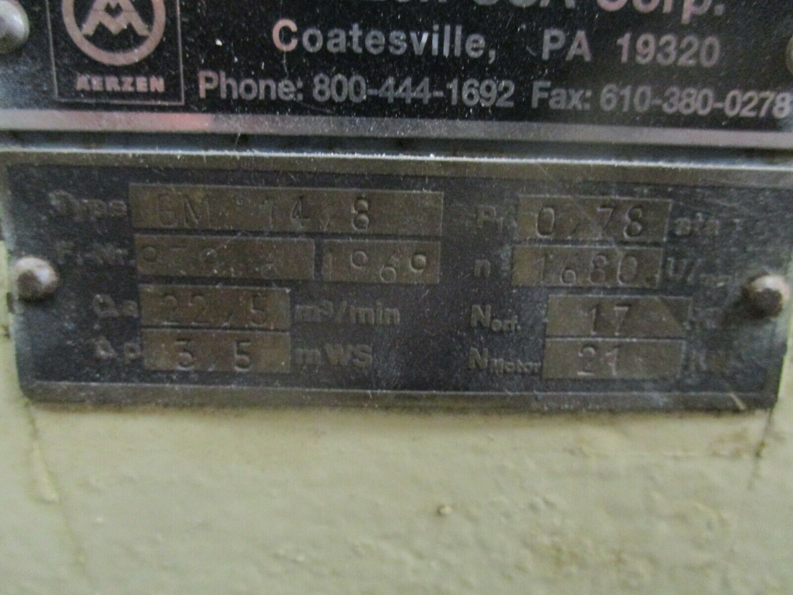 Aerzen Positive Displacement Blower GM 14.8 22.5m Displacement 1680RPM Used