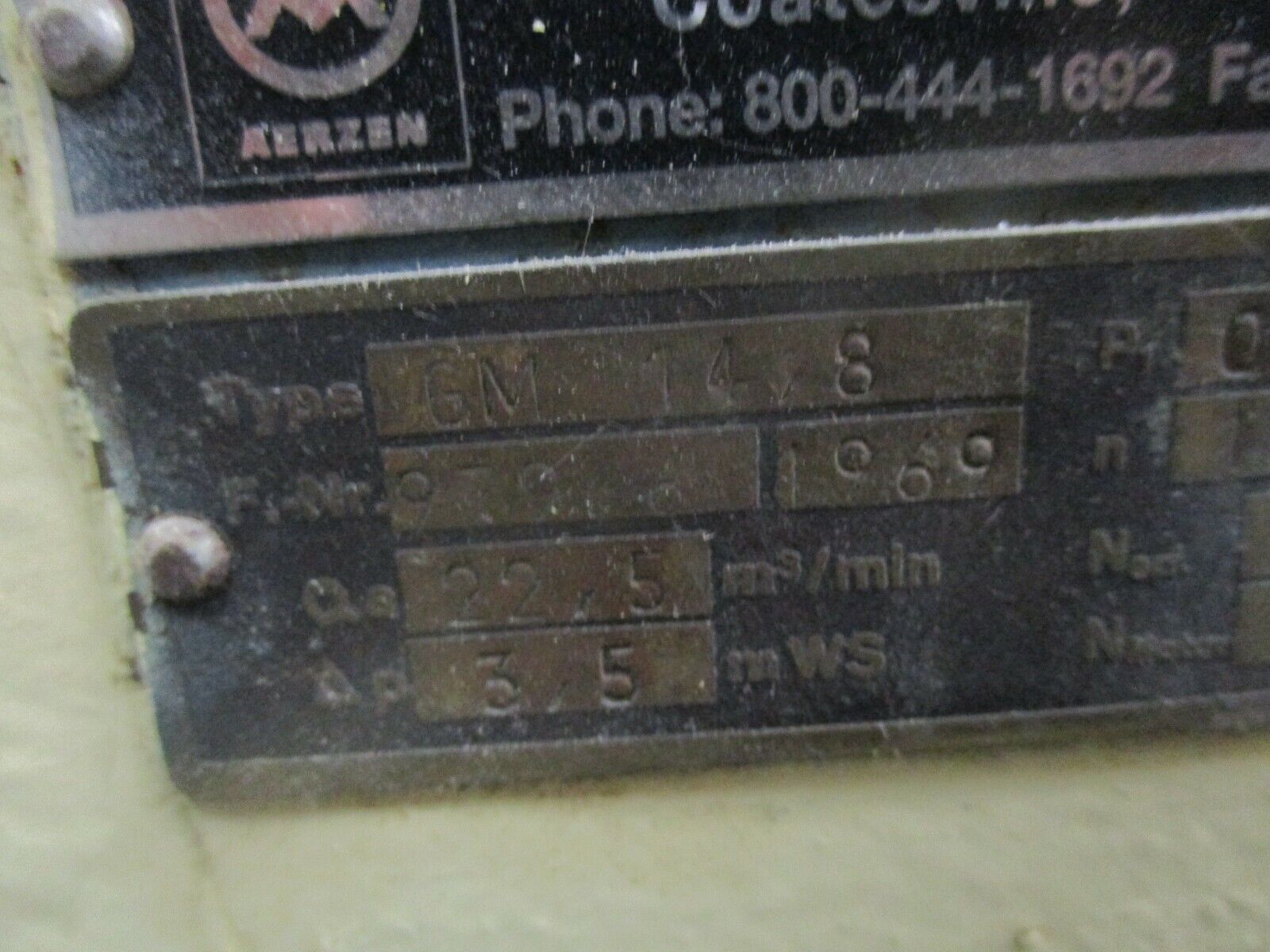 Aerzen Positive Displacement Blower GM 14.8 22.5m Displacement 1680RPM Used