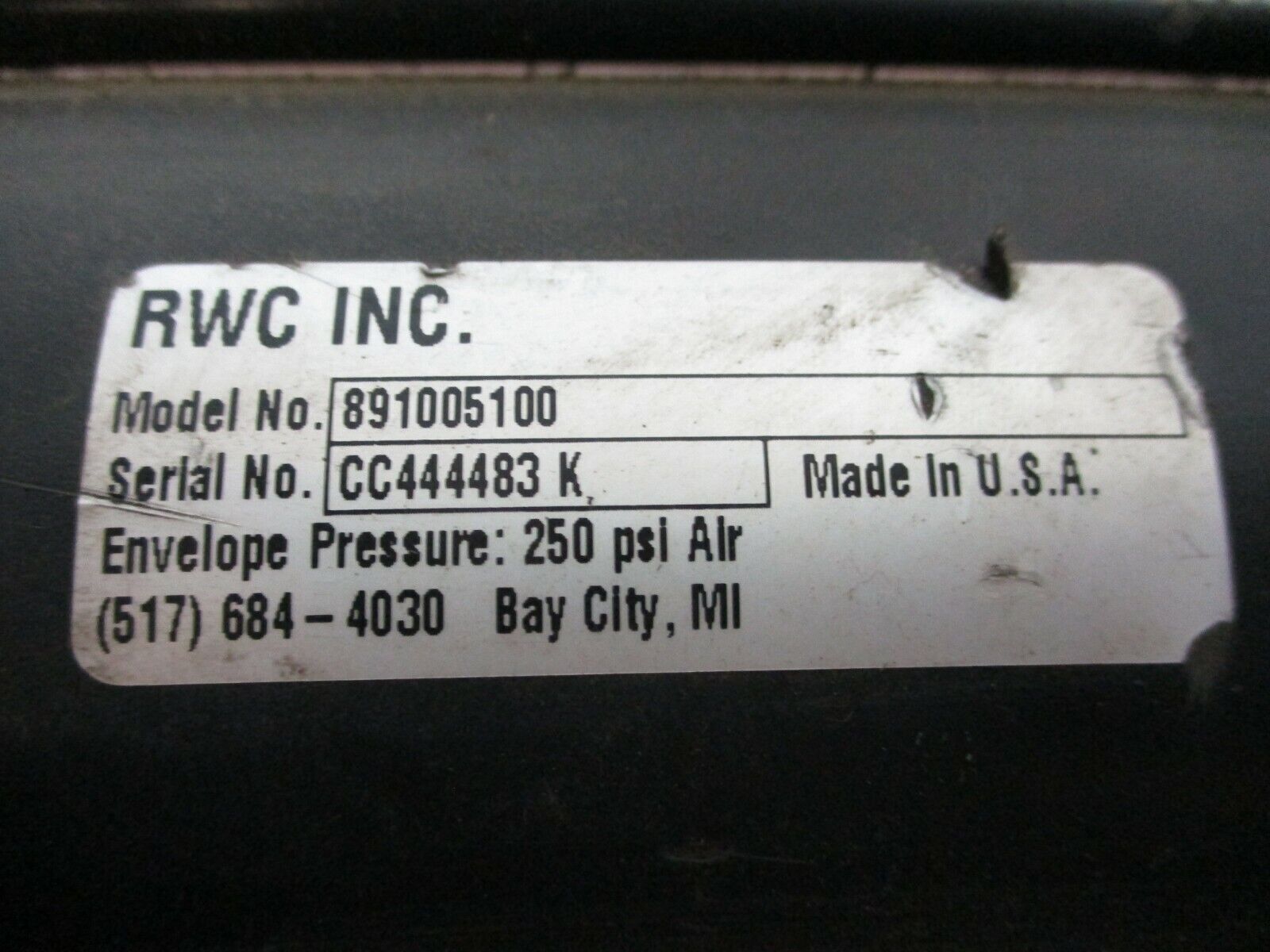 RWC Air Cylinder 891005100 250 PSI Used