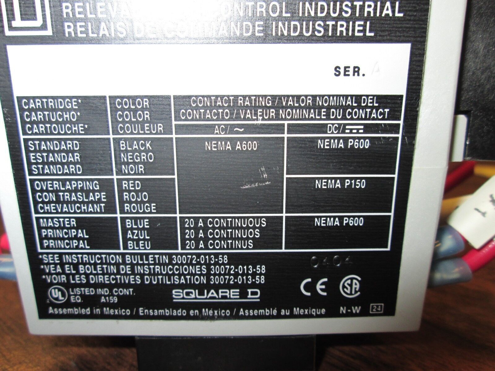 Square D Control Relay 8501X040 120V Coil