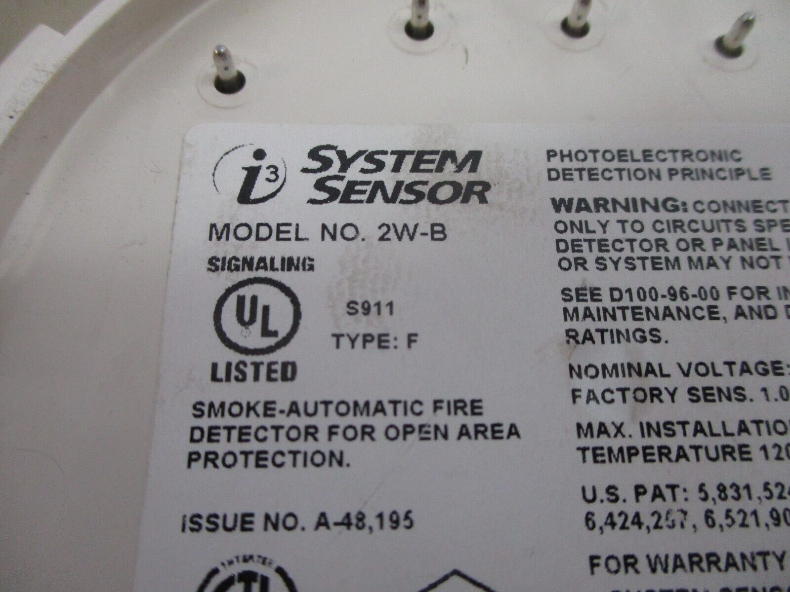 System Sensor Photoelectric Smoke Detector 2W-B 12/24VDC Used