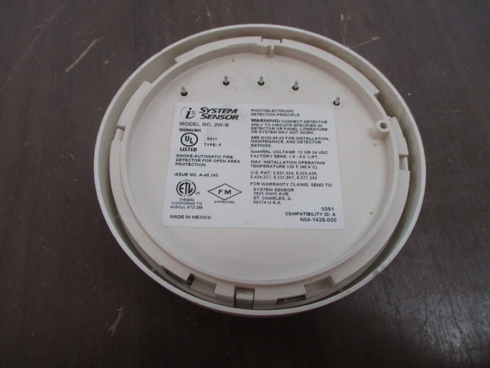 System Sensor Photoelectric Smoke Detector 2W-B 12/24VDC Used