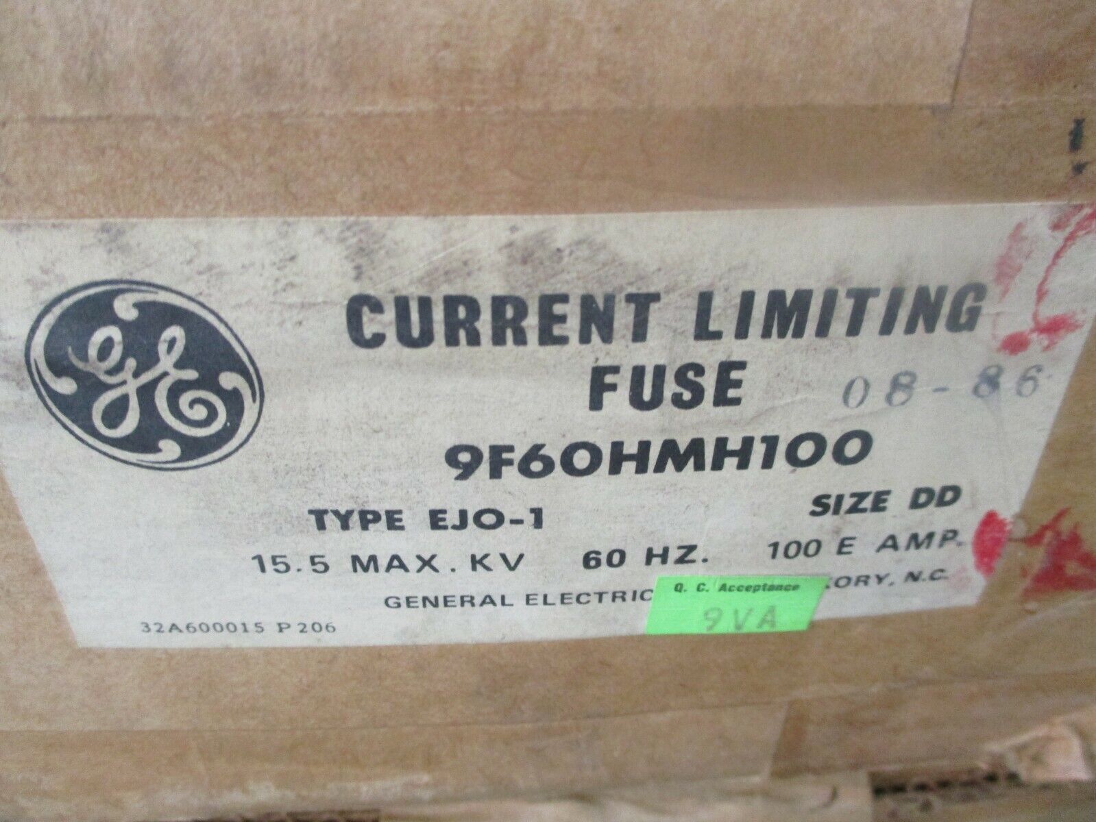 GE Type EJ0-1DD Fuse 9F60HMH100 100E 15.5KV 60Hz New Surplus