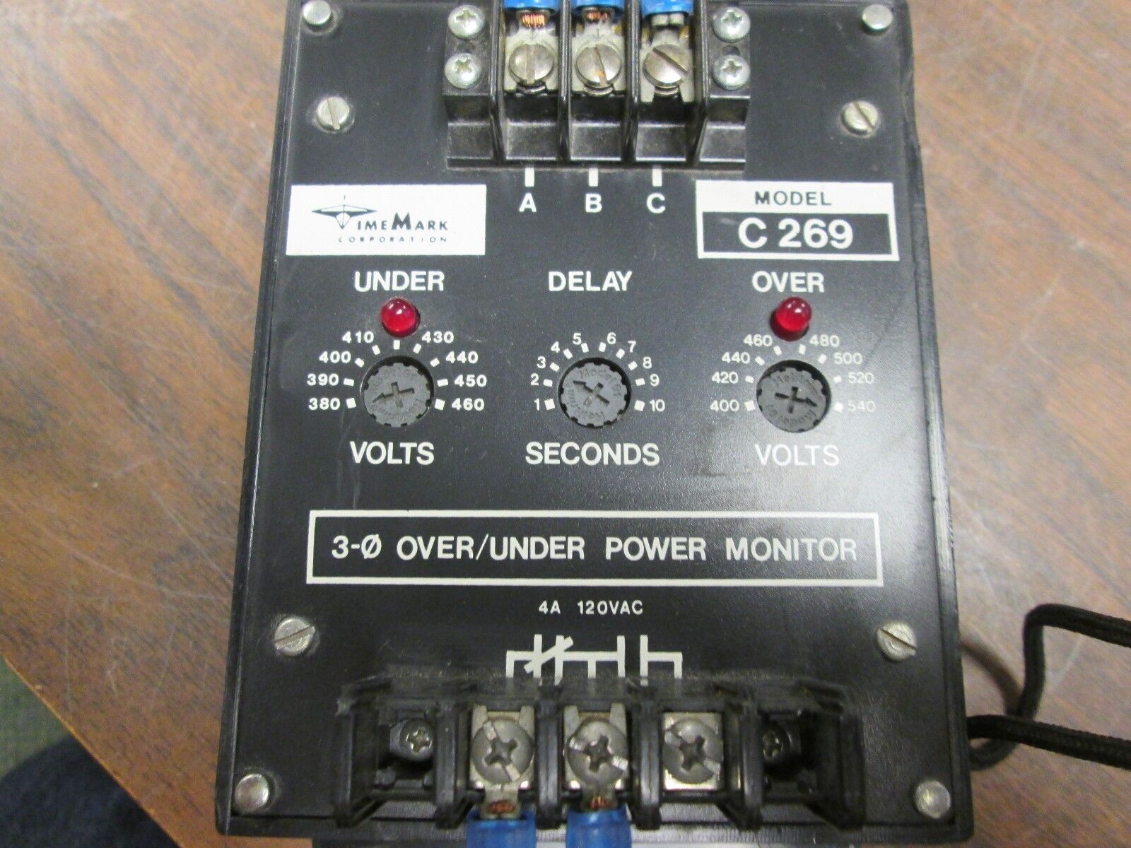 Time Mark Power Monitor C269 4A 120V Under 380-460V Over: 400-540V Used