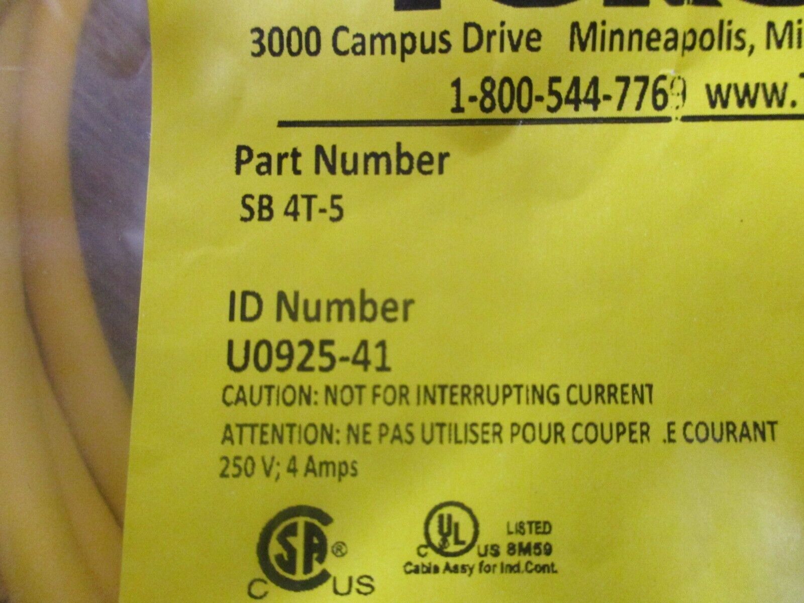 Turck Microfast Cordset SB 4T-5 250V 4A New Surplus