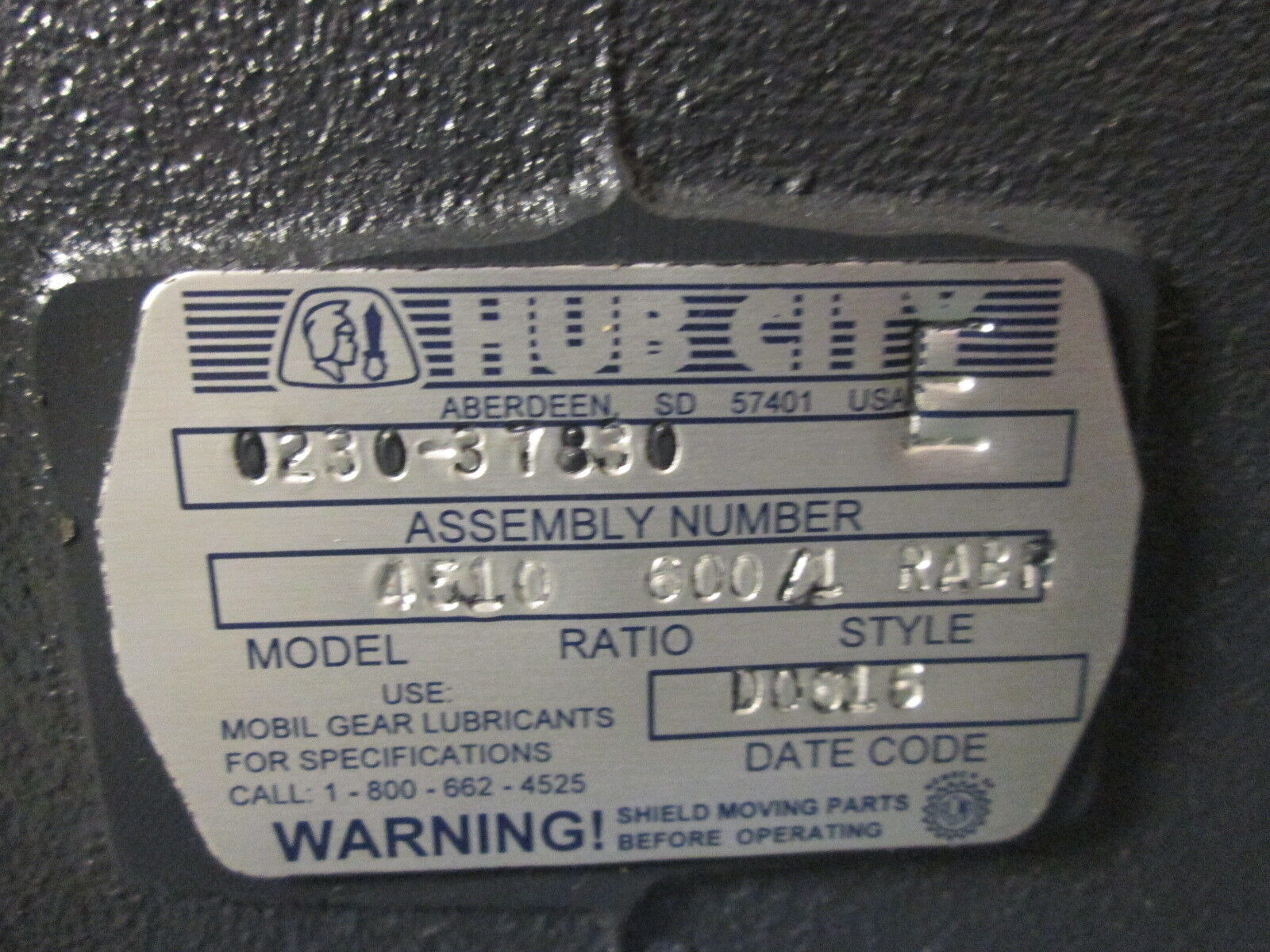 Hub City Model 4510 Worm Gear 0230-37830 Ratio: 600/1 Style: RABR New Surplus