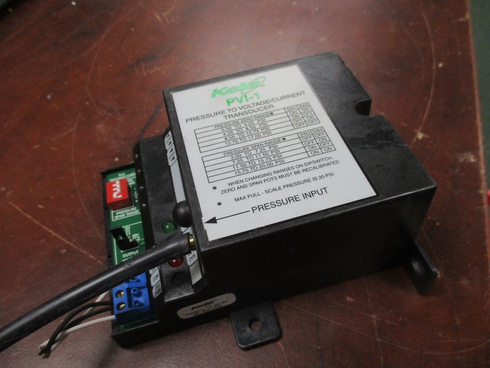 Kele Pressure to Voltage/Current Transducer PVI-1 20PSI Max 24V Used