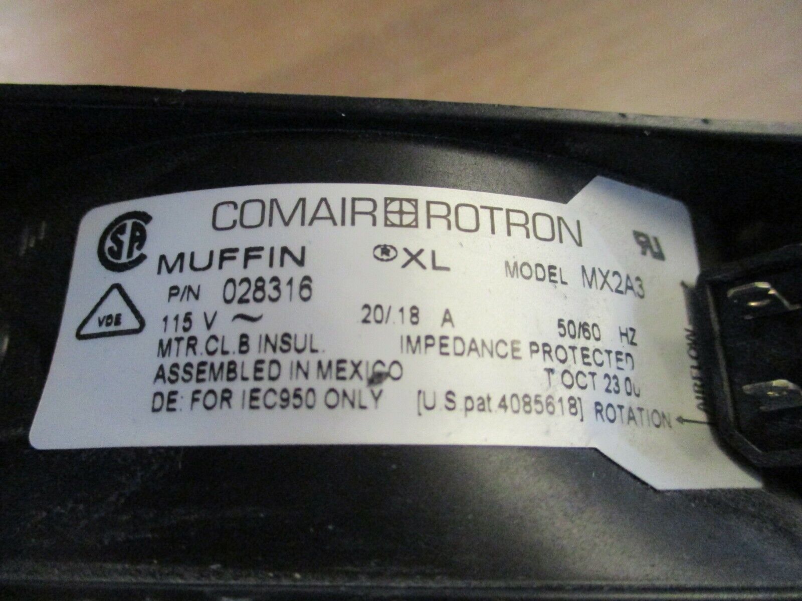 Comair Rotron MX2A3 Muffin XL Axial Fan 028316 115V .20/.18A 50/60Hz Used