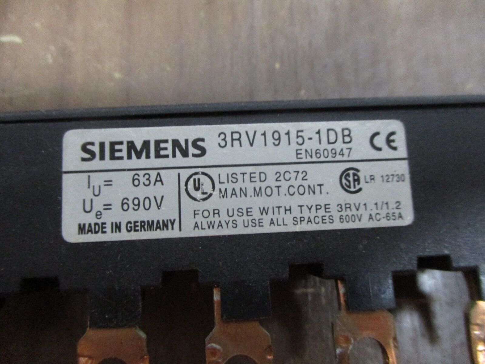 Siemens Busbar 3RV1915-1DB 65A 600V For Use w/ Type 3RV1.1/1.2 *Lot of 2* Used