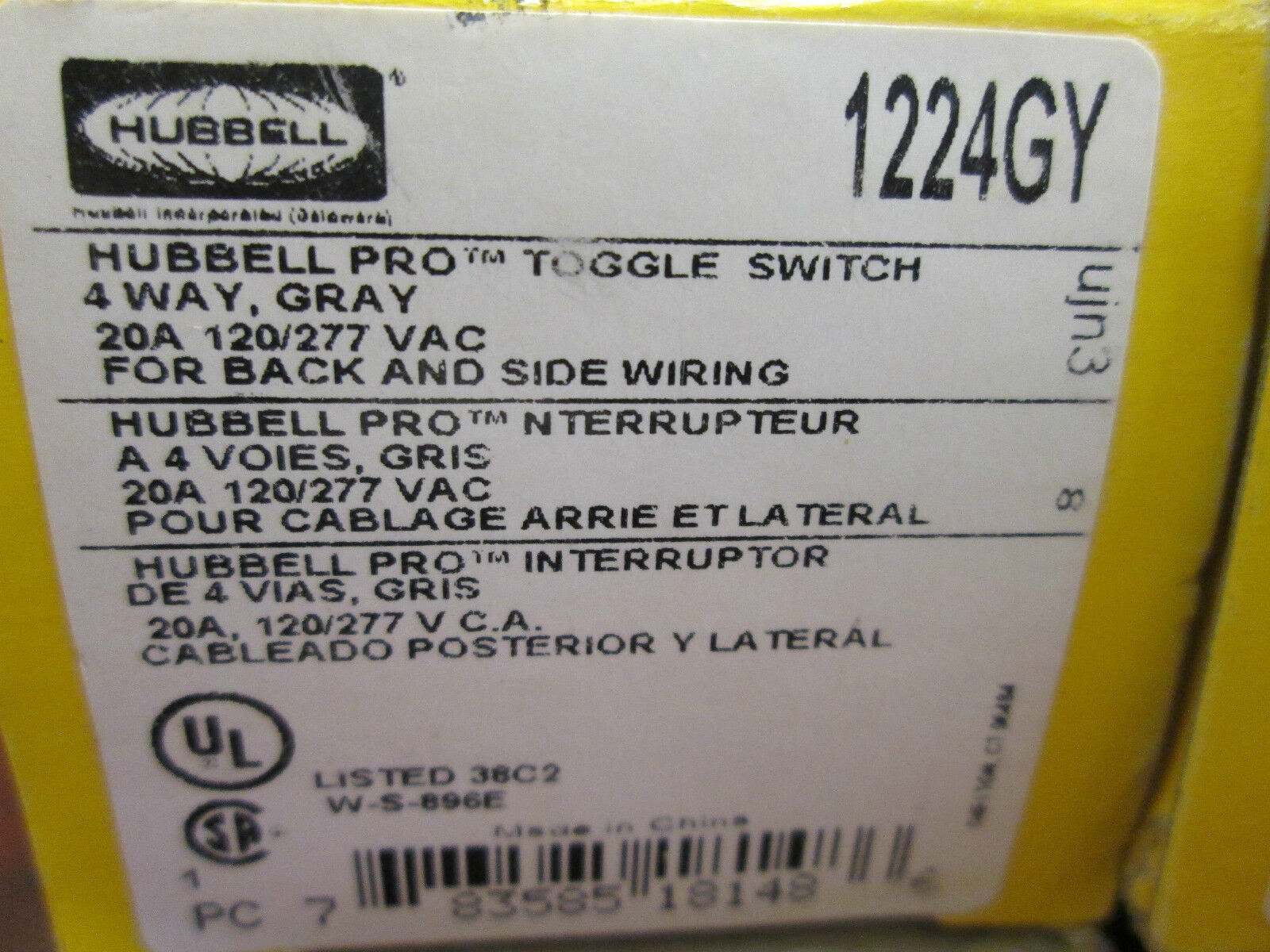 Hubbell Toggle Switch 1224GY 4-way switch 20A 120/277V *Lot of 2* New Surplus