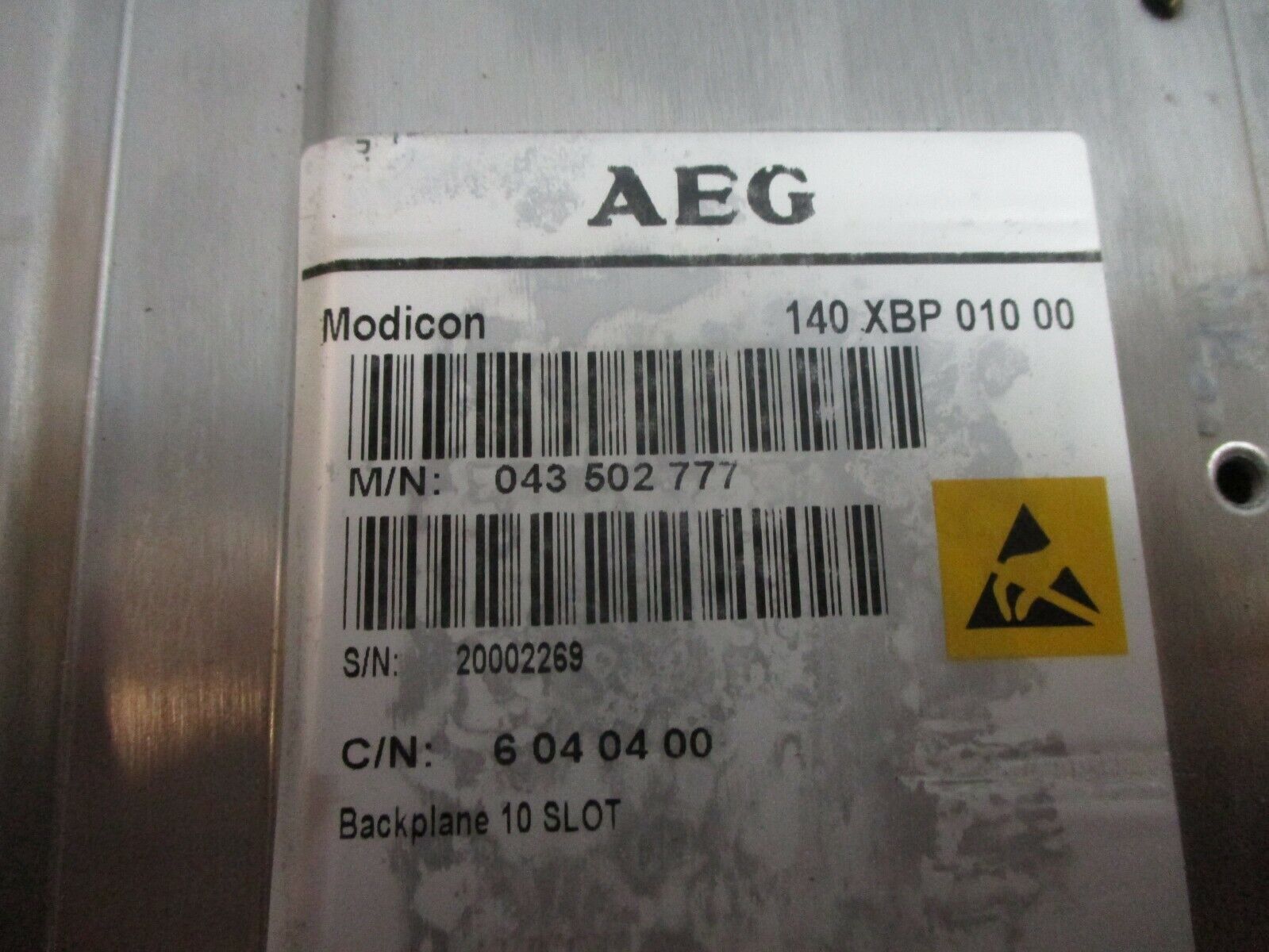 AEG Modicon Backplane 140 XBP 010 00 10-Slot Used