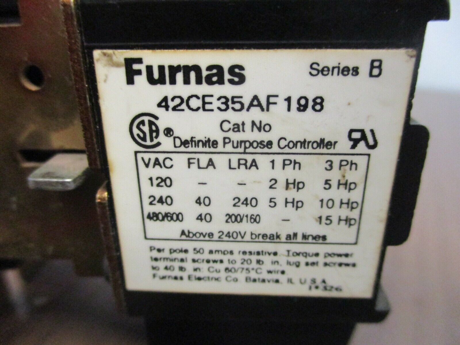 Furnas Controller 42CE35AF198 120V Coil 40A 600V Used