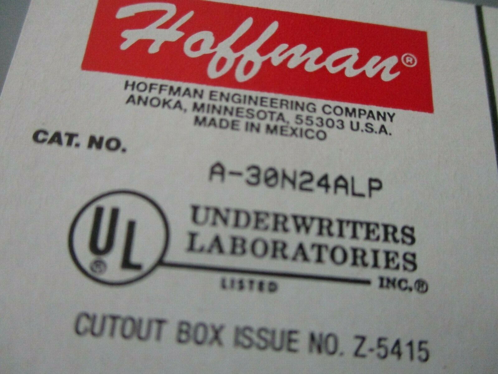 Hoffman Type 1 Enclosure A-30N24ALP Size: 30x24x6.62" *Some Shelf Wear*