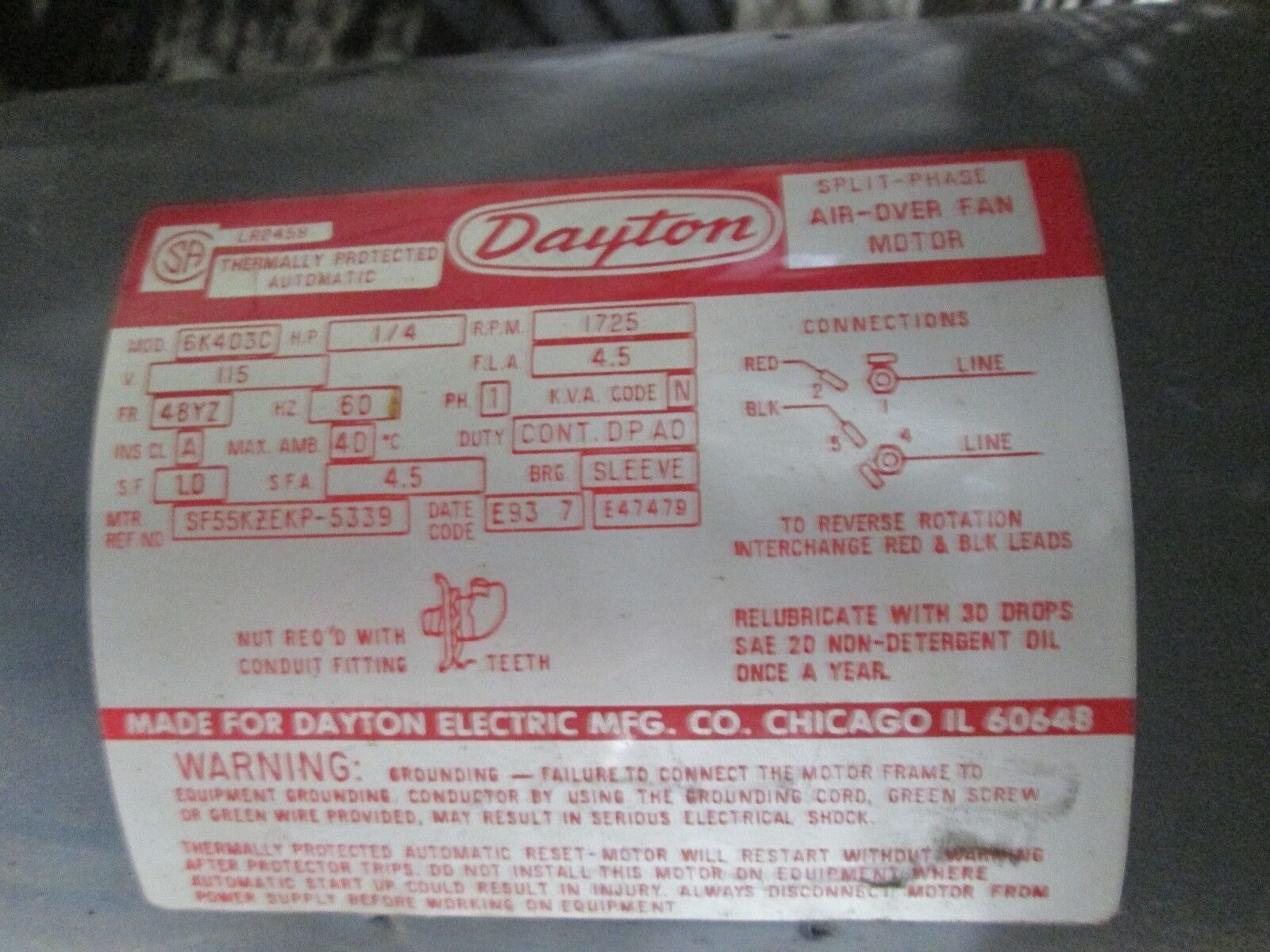 Dayton Exhaust Fan 24" fan w/ mount Motor: 6K403C 1/4HP 1Ph 115V 4.5A Used