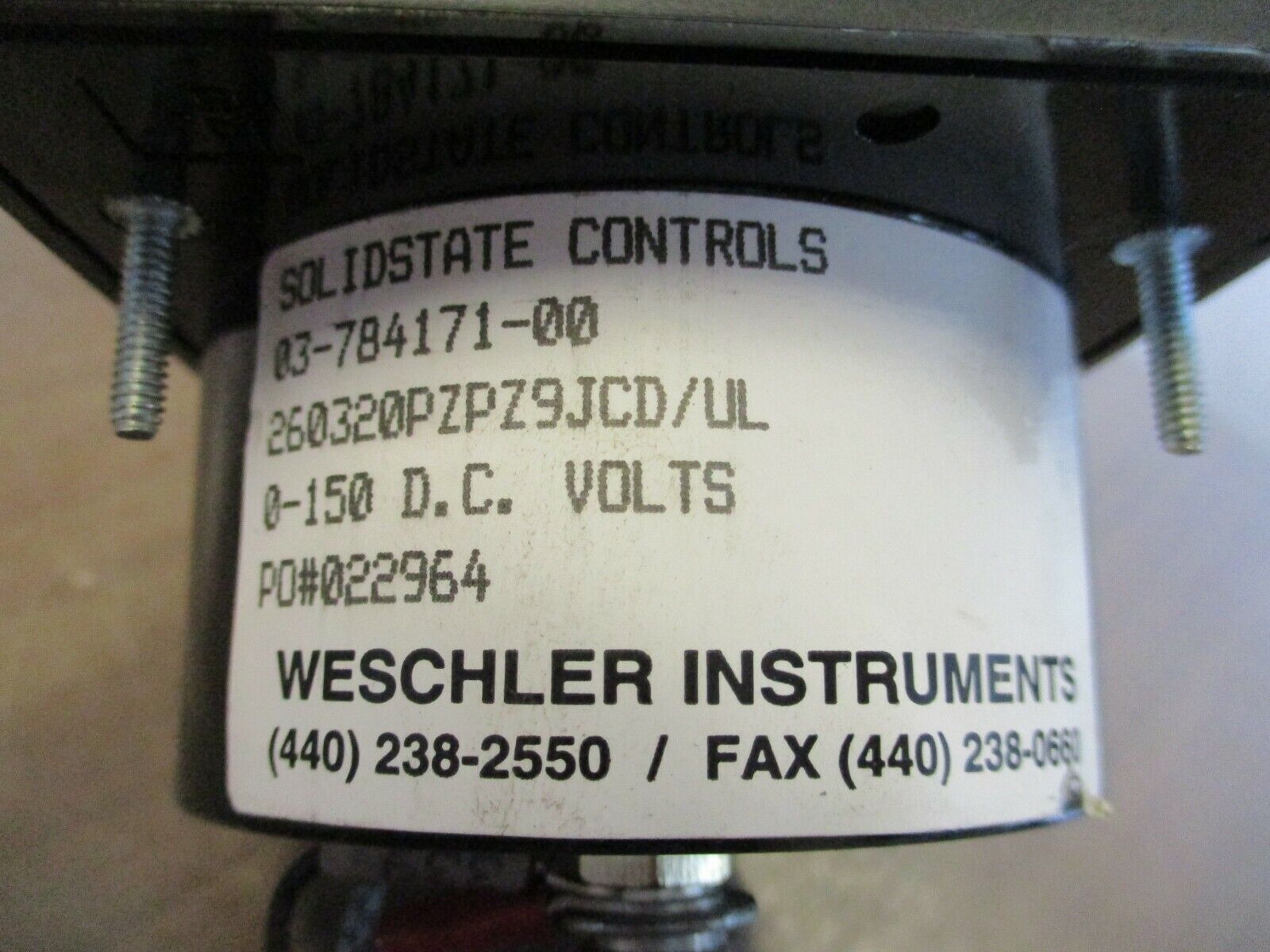Weschler Instruments DC Voltmeter 260320PZPZ9JCD/UL Range: 0-150VDC Used