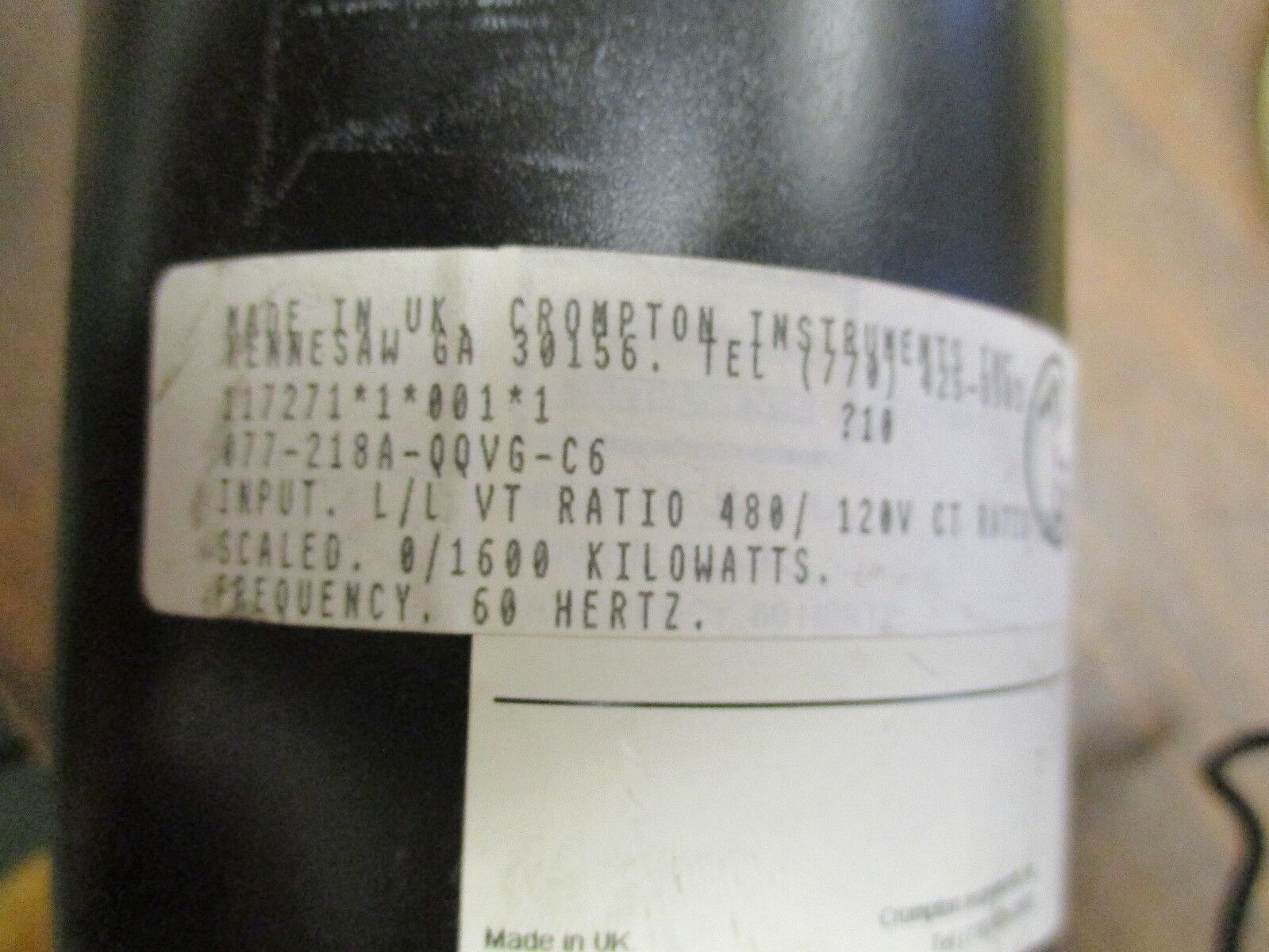 Crompton AC Killowatt Meter 077-218A-QQVG-C6 Range: 0-1600KW Used