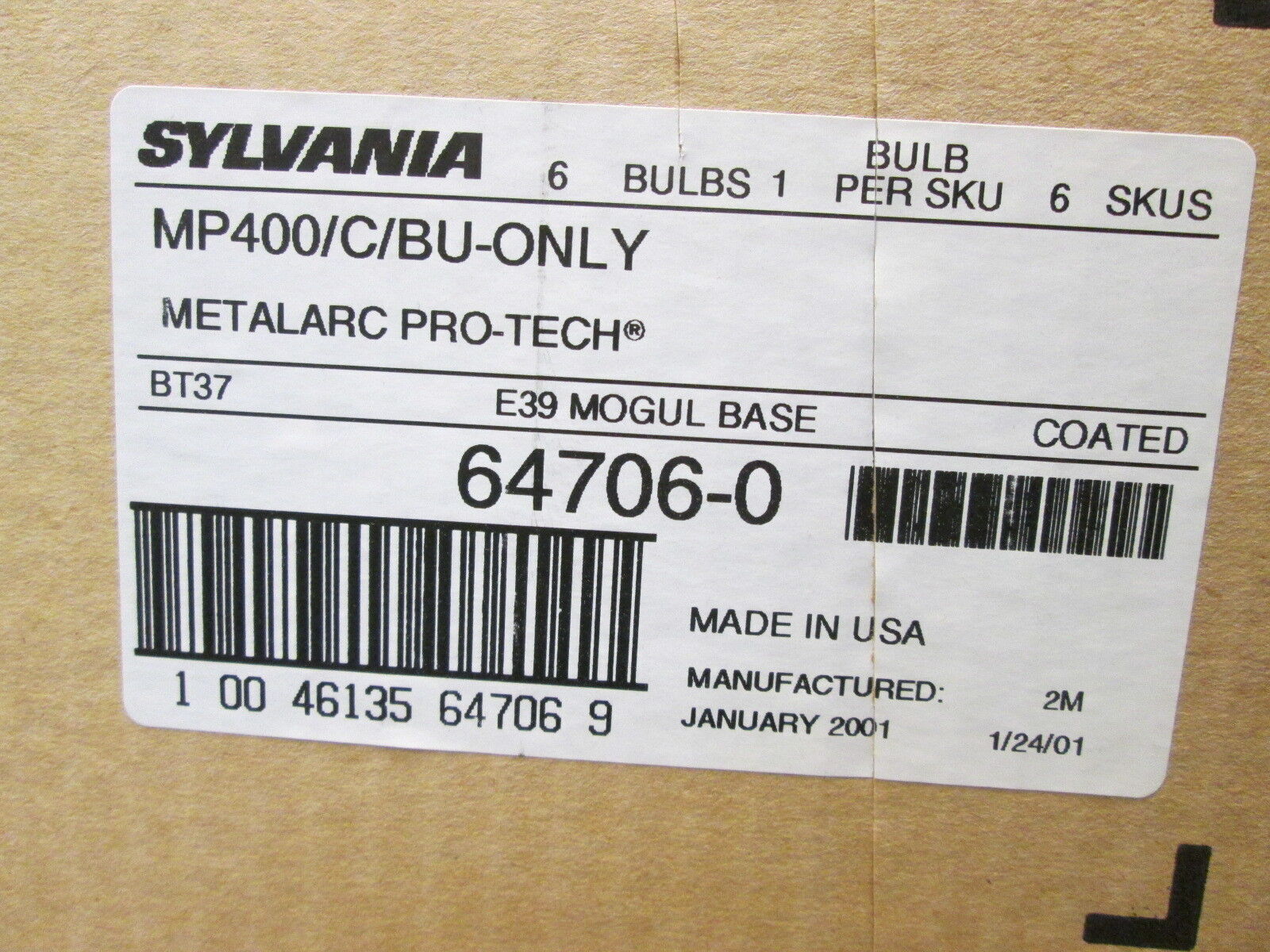 Sylvania Metalarc Pro-Tech Metal Halide Bulb MP400/C/BU-ONLY 400W *Box of 6*