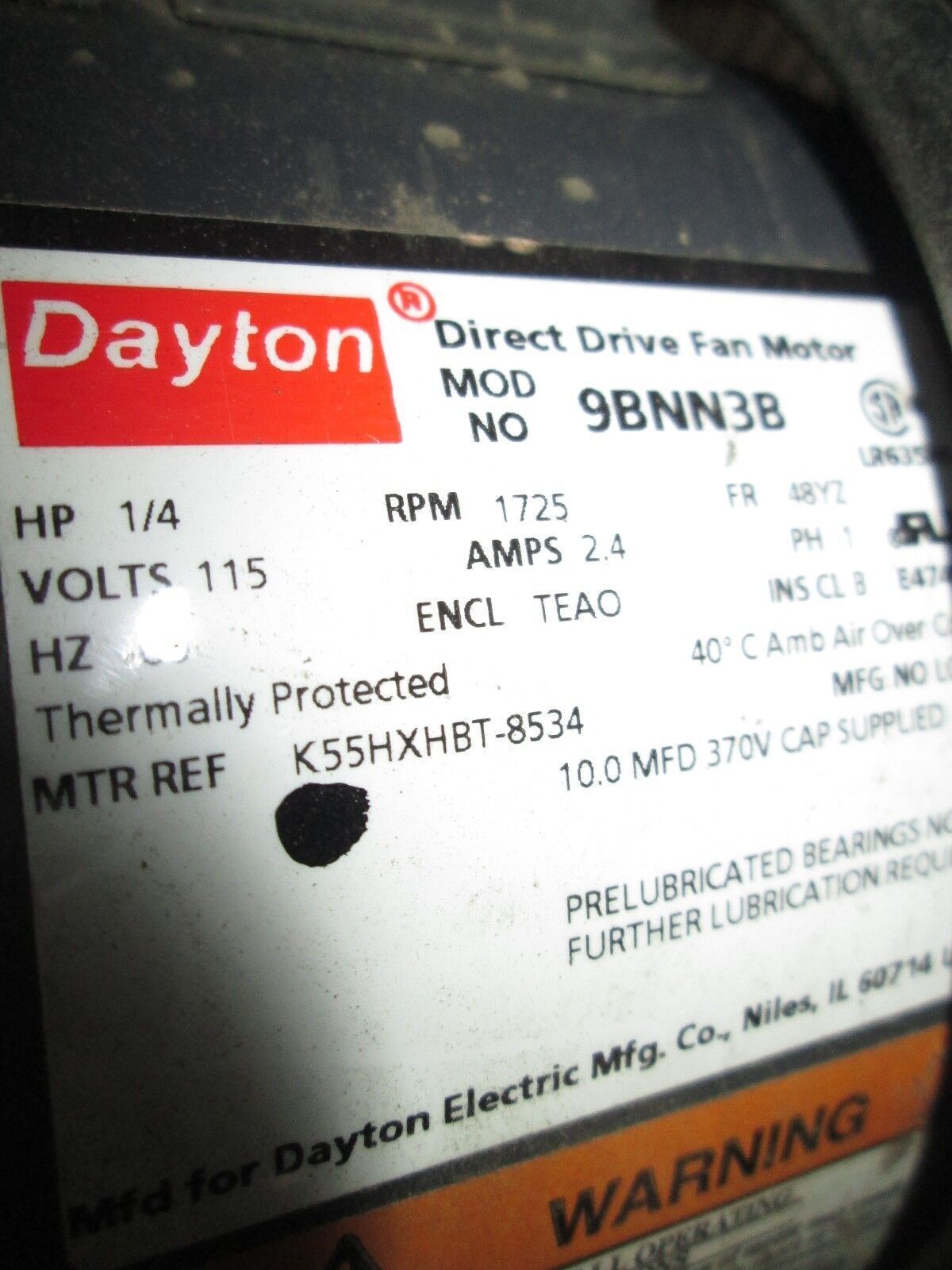 Dayton Exhaust Fan 3C218G 24" fan w/ mount Motor: 9BNN3B 1/4HP 115V 2.4A Used