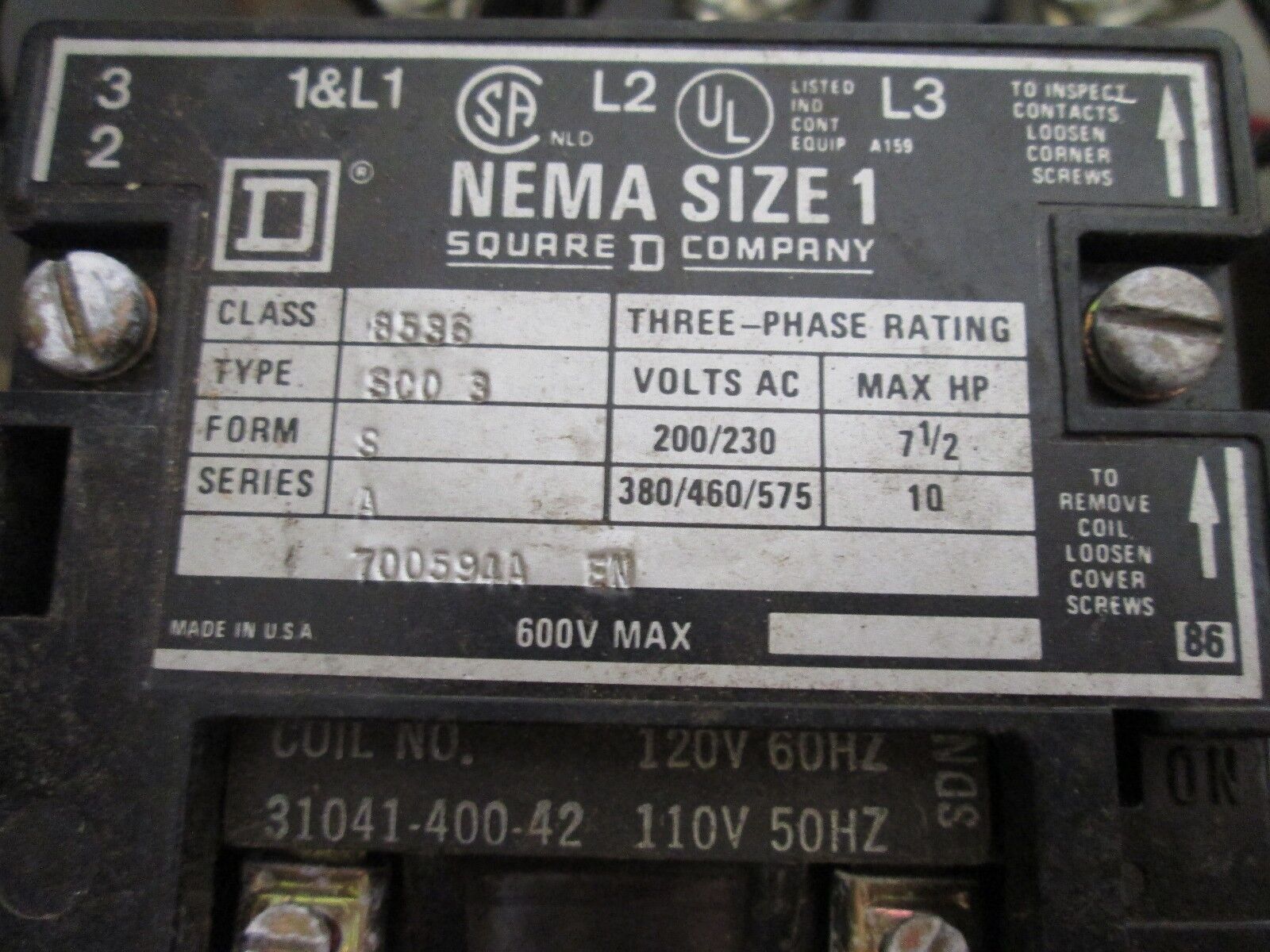 Square D Fusible 3R Combination 8538 SCA 44 AFP1T Size 1 120V Coil Used