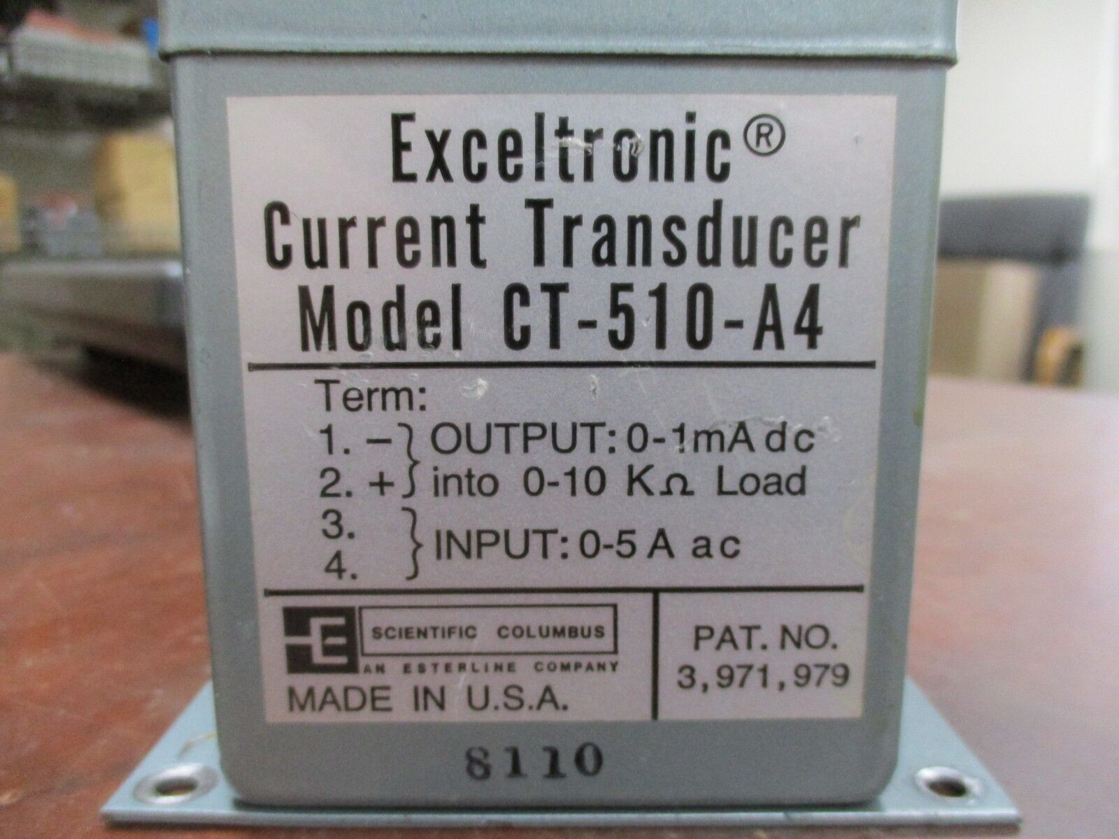 Scientific Columbus Exceltronic Current Transducer CT-510-A4 Used