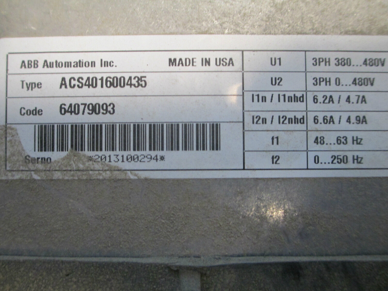 ABB ACS401600435, 3PH 0-480V 4HP