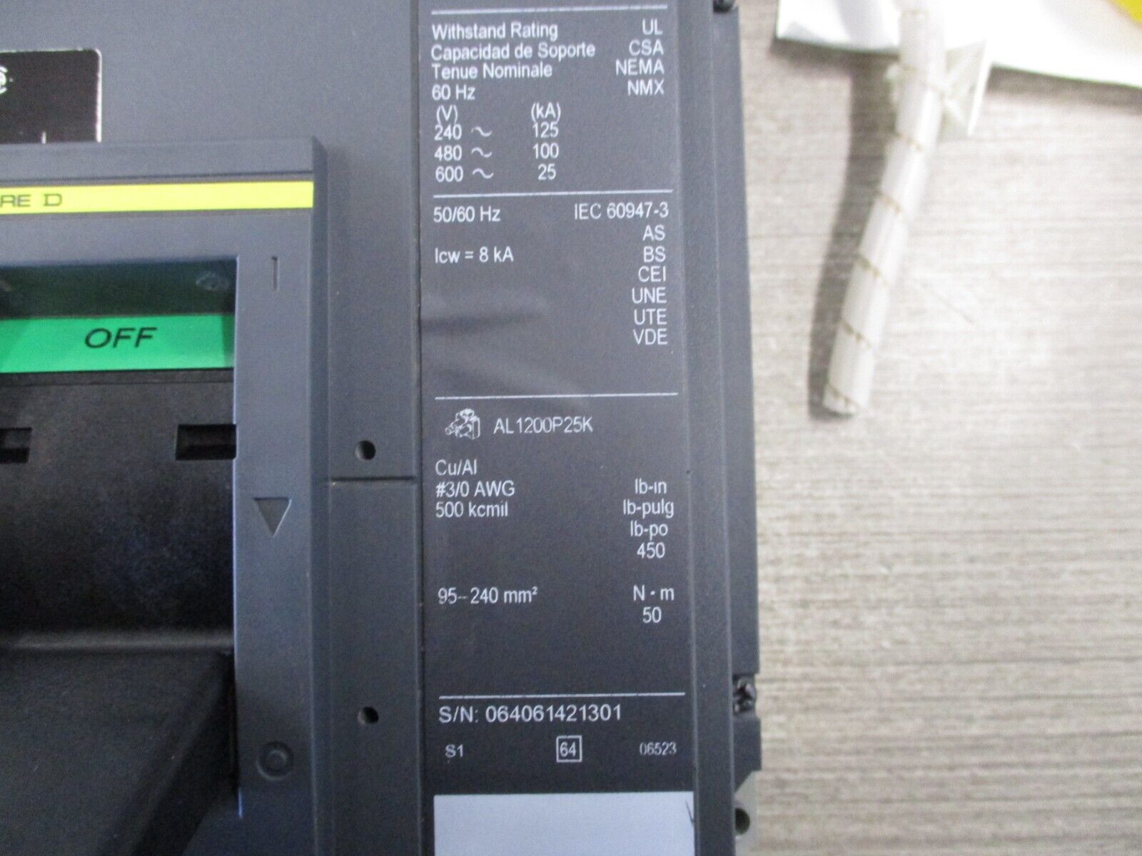 Square D Power Pact Circuit Breaker PL 1200 1200A 480V *No Trip* Used