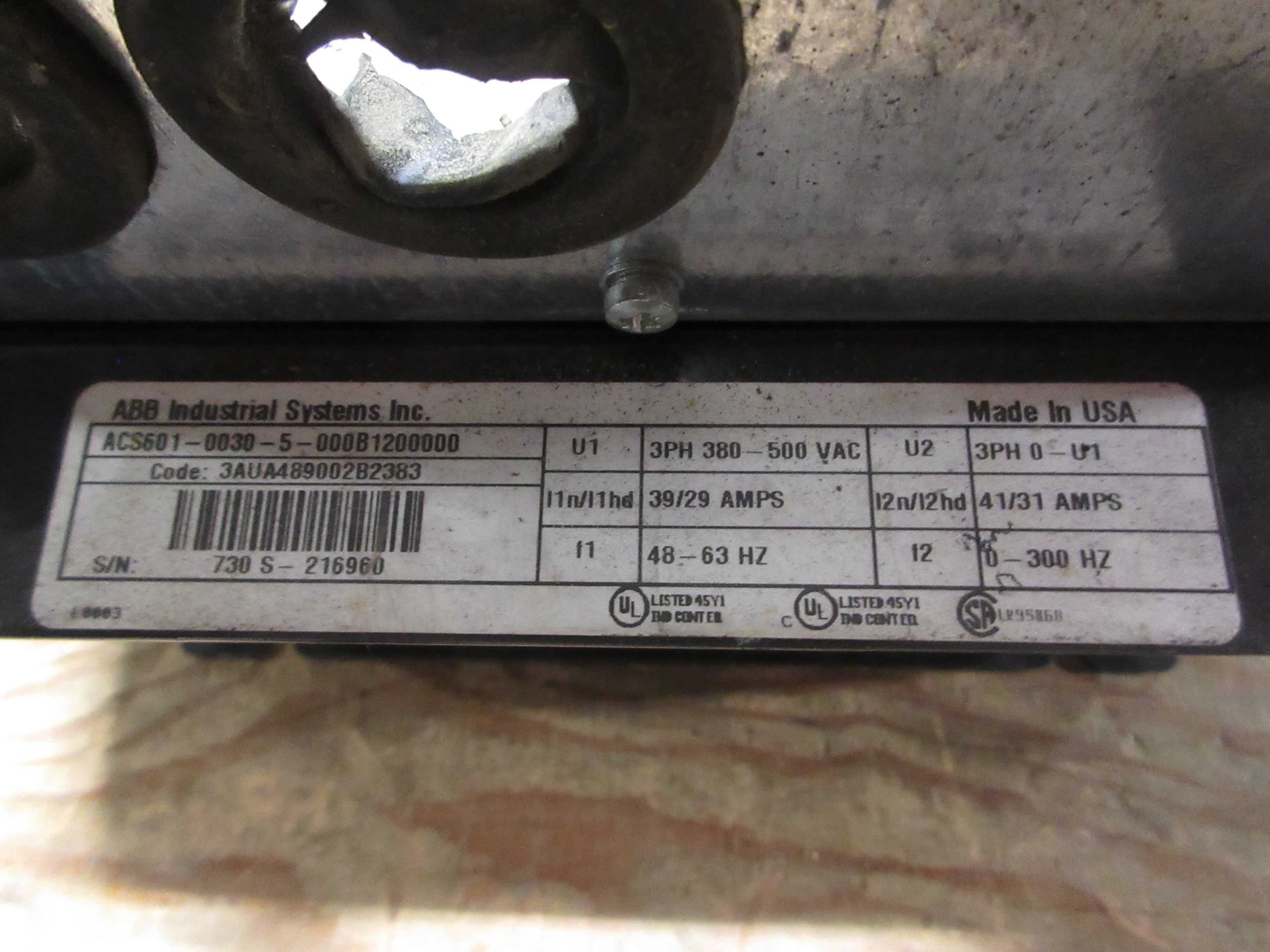 ABB ACS600AC Drive ACS601-0030-5-000B1200000 30HP *No Keypad* *No Cover* Used