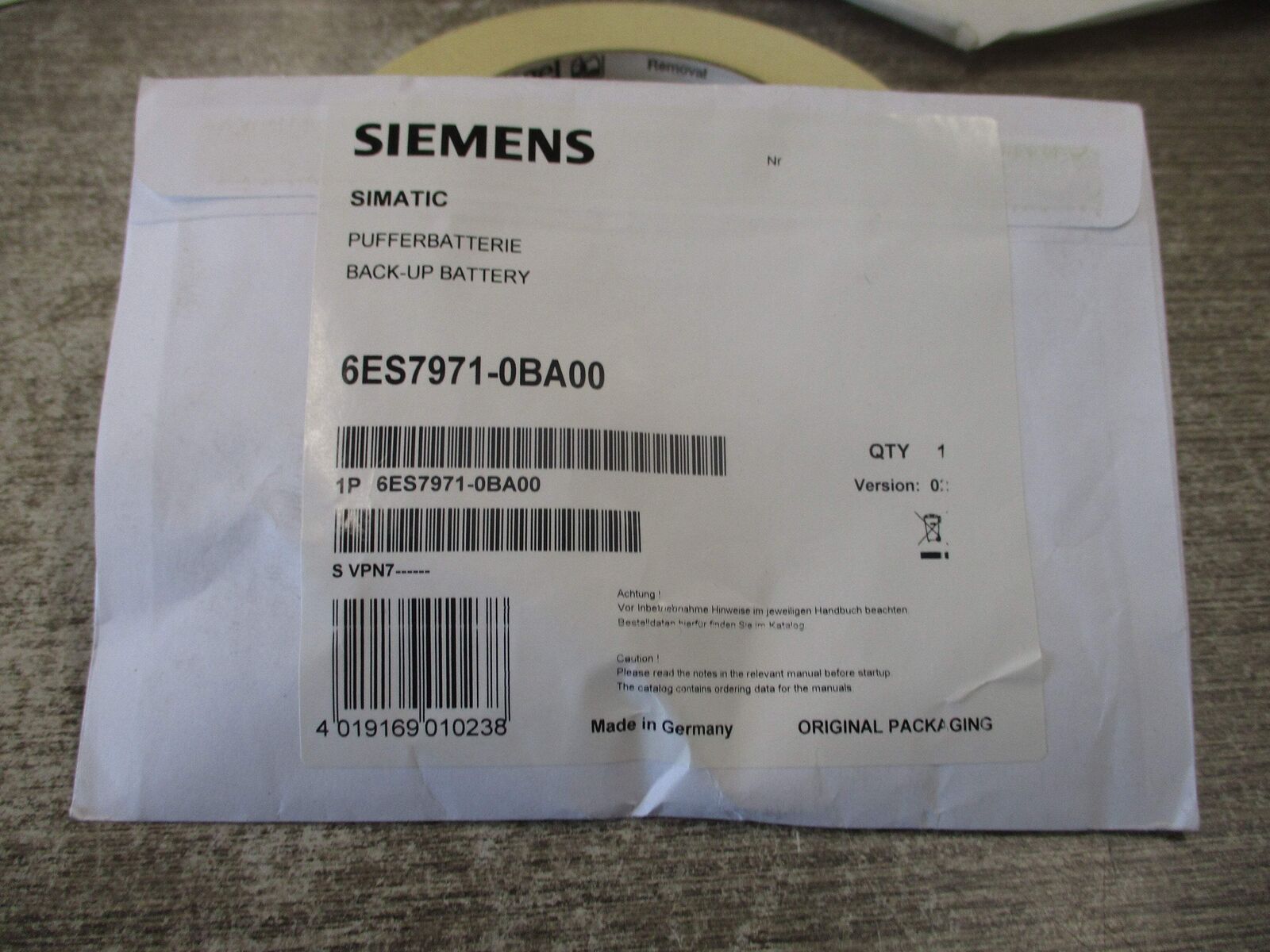 Siemens Simatic Back-Up Battery 6ES7971-0BA00 Ver. 02 New Surplus