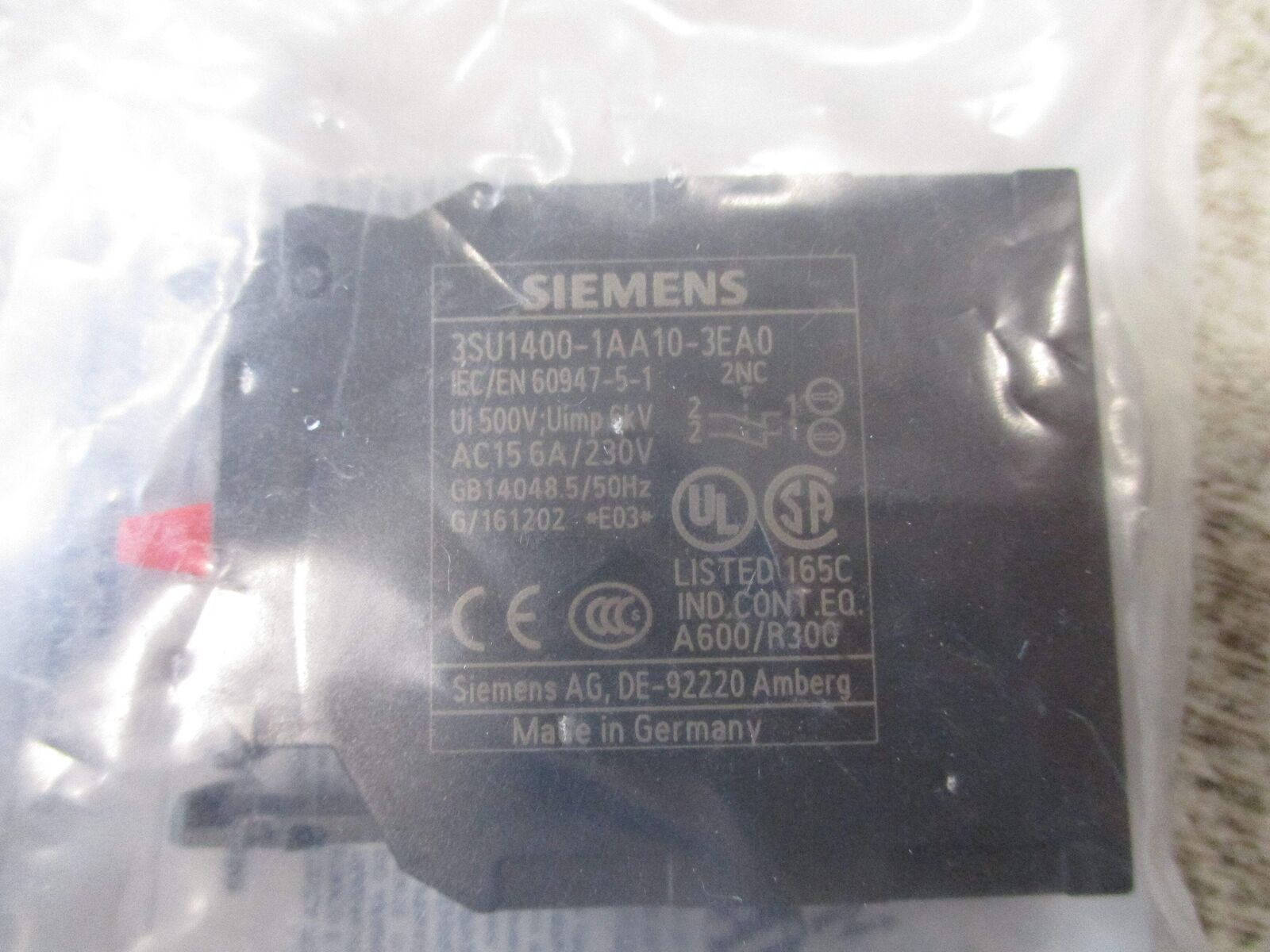 Siemens Contact Module 3SU1400-1AA10-3EA0 2 N.C. New Surplus