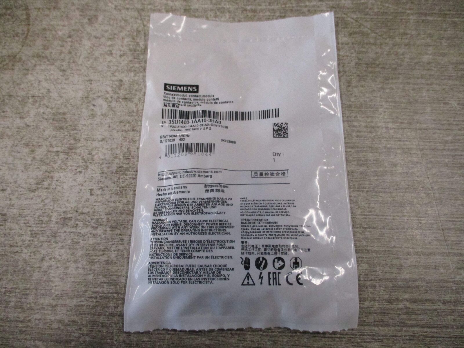 Siemens Contact Module 3SU1400-1AA10-3HA0 New Surplus