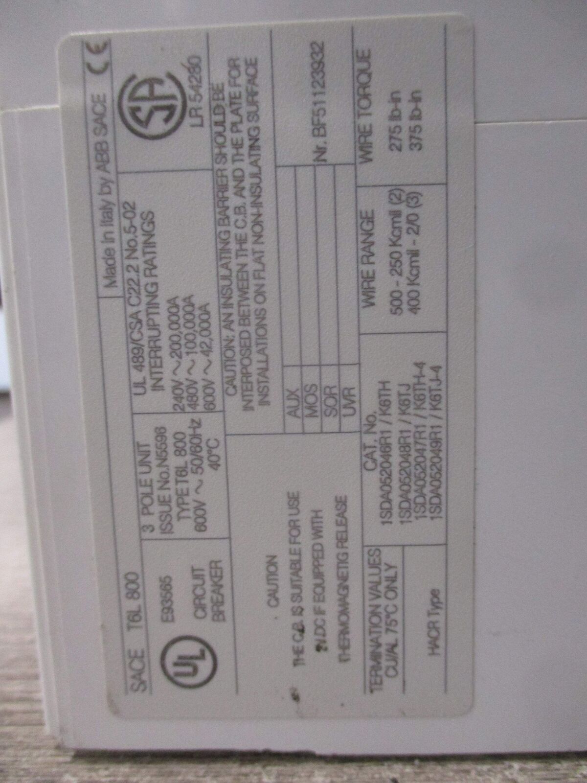 ABB SACE Tmax Breaker Disconnect T6L 800 PR222DS/P 800A 600V 3P *Dented Case* Us