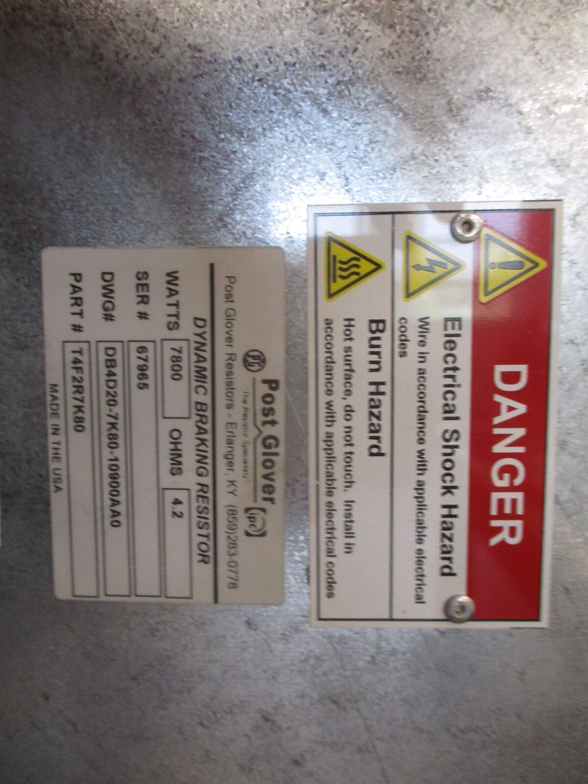 Post Glover Dynamic Braking Resistor T4F2R7K80 7800W 4.2ohms Used