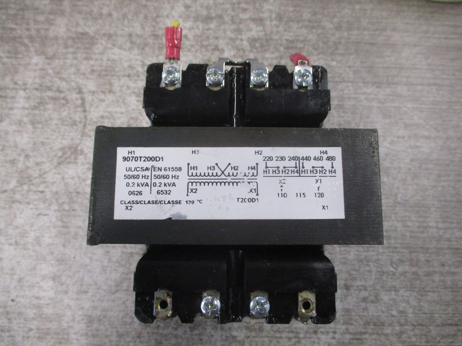 Square D Transformer 9070T200D1 0.2KVA * Missing (2) Terminal Screws * used.