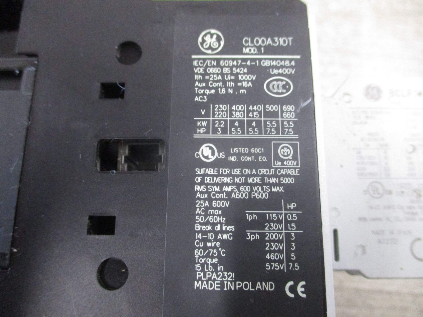 GE Reversing Contactor CL00A310T 120V Coil 25A 600V (4) Aux Contacts Used