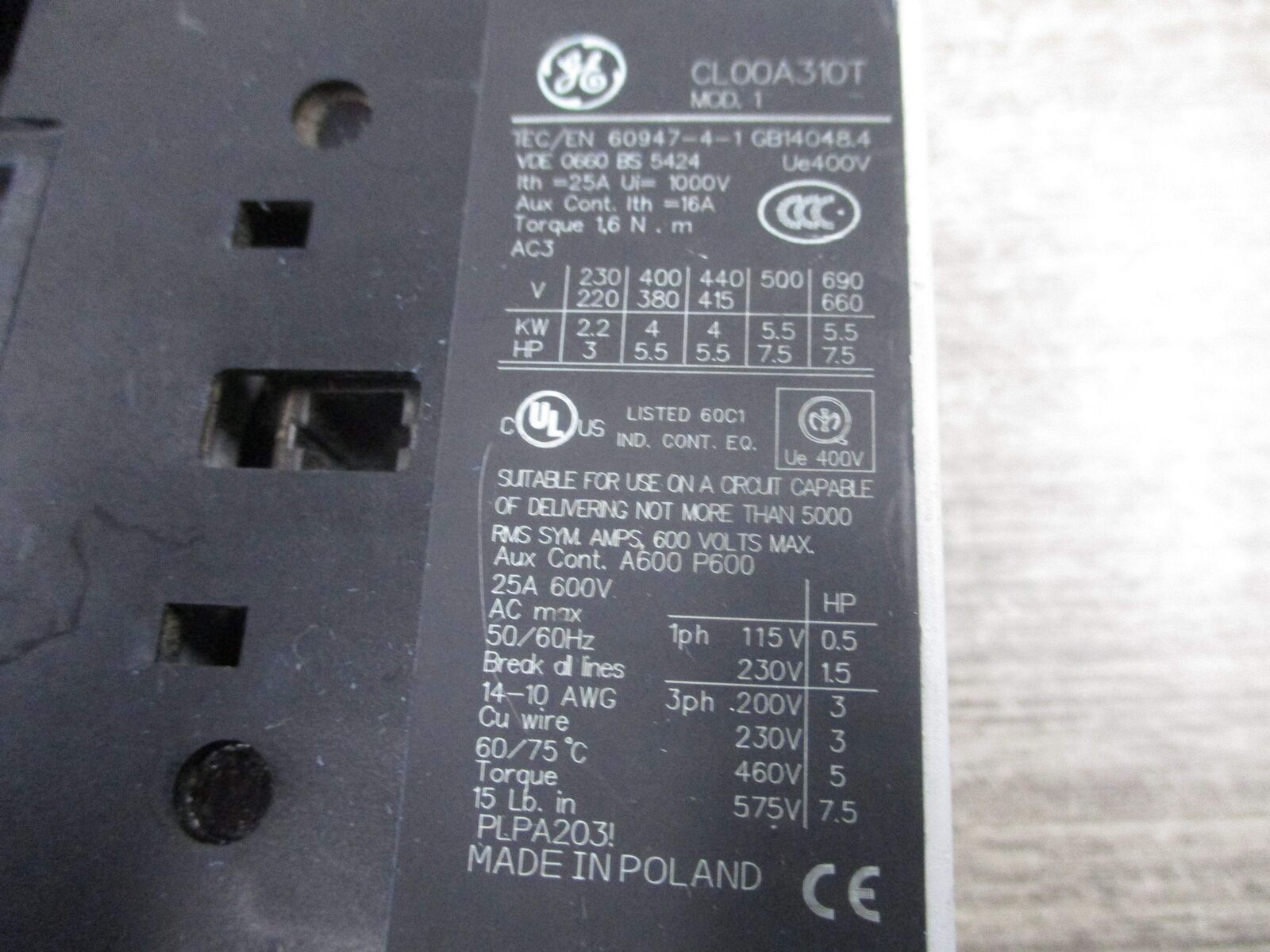 GE Contactor CL00A310T 120V coil 25A 600V Used