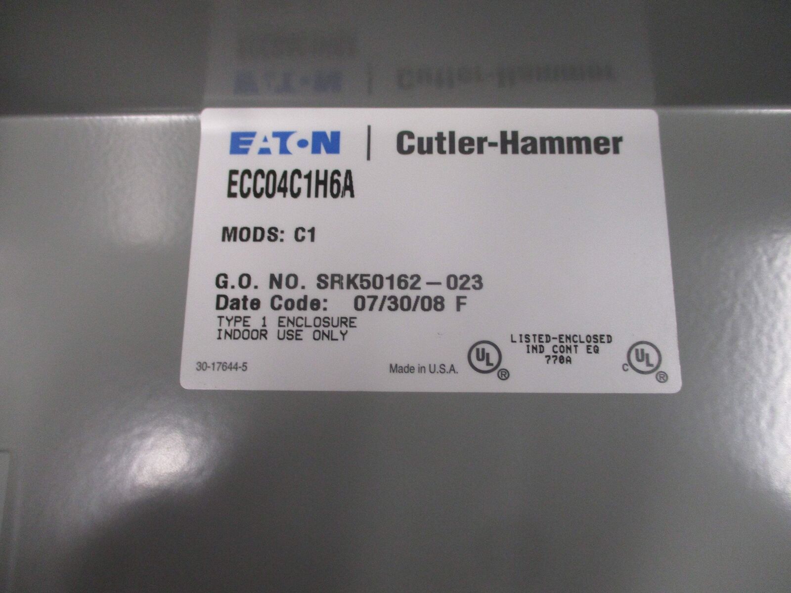 Eaton Enclosed Lighting Contactor ECC04C1H6A 30A 115-120V Coil Type 1 Enclosure