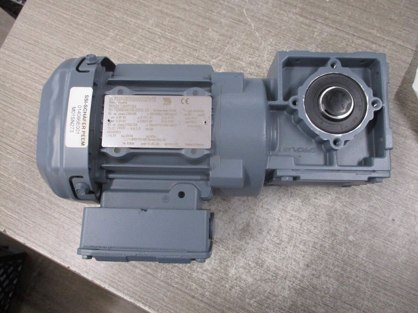 Sew-Eurodrive Gearmotor WA20 DRS71S4/M0 1SN273 0.5HP Ratio 14.33:1 96RPM Output